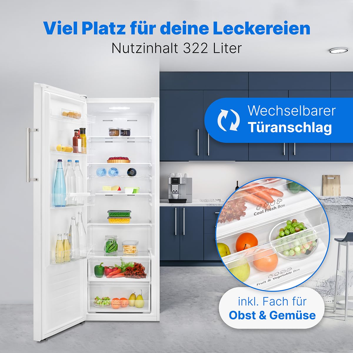 Bomann VS 7345 Kühlschrank 322L 172cm Schnellkühlfunktion MultiAirflow weiß
