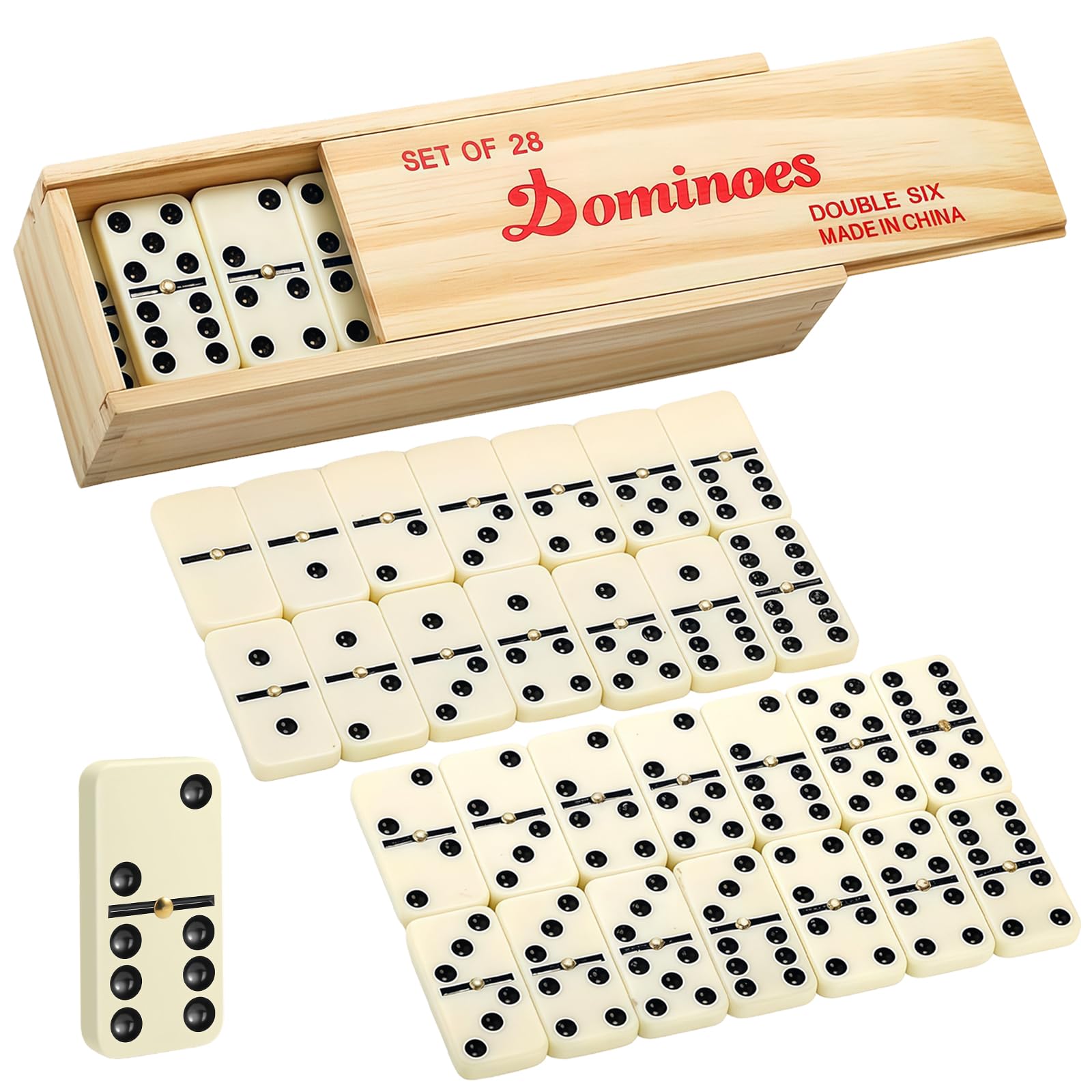 Traditional Double Six Dominoes Set,28 Pieces Double 6 Professional Domino Set,Metal Retro Tin Wooden Box,Double 6 Professional Domino Set 28 Tiles Dominoes Set Traditional Games