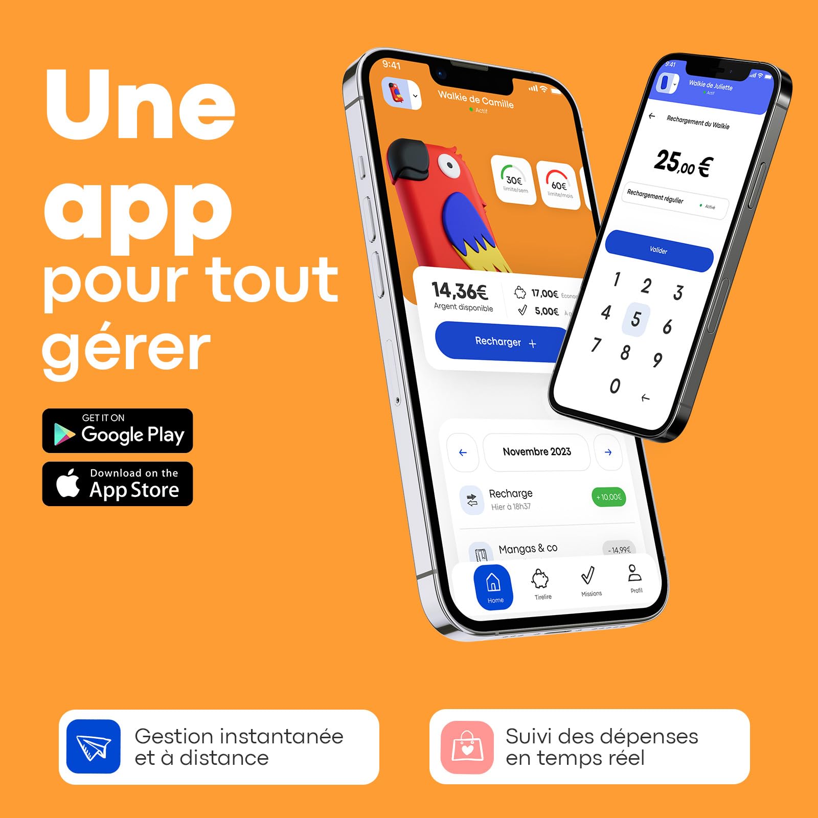 Money Walkie - Porte Monnaie sans Contact pour Enfants et Ados - Solution pour Apprendre à Gérer Son Argent - Pratique, Ludique et Pédagogique - Perroquet