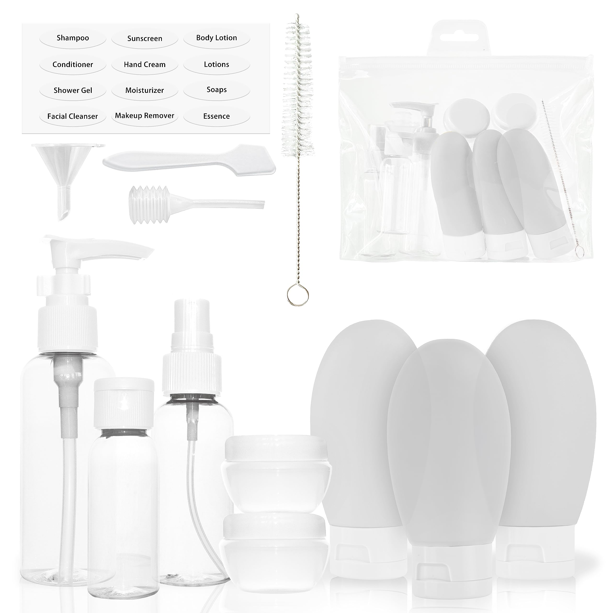 MyGadget Set Viaggio [14 pezzi] - Kit Flaconi & Contenitori per crema - Bottiglie e Boccette per Liquidi e Cosmetici per Viaggiare in Aereo - Donna e Uomo