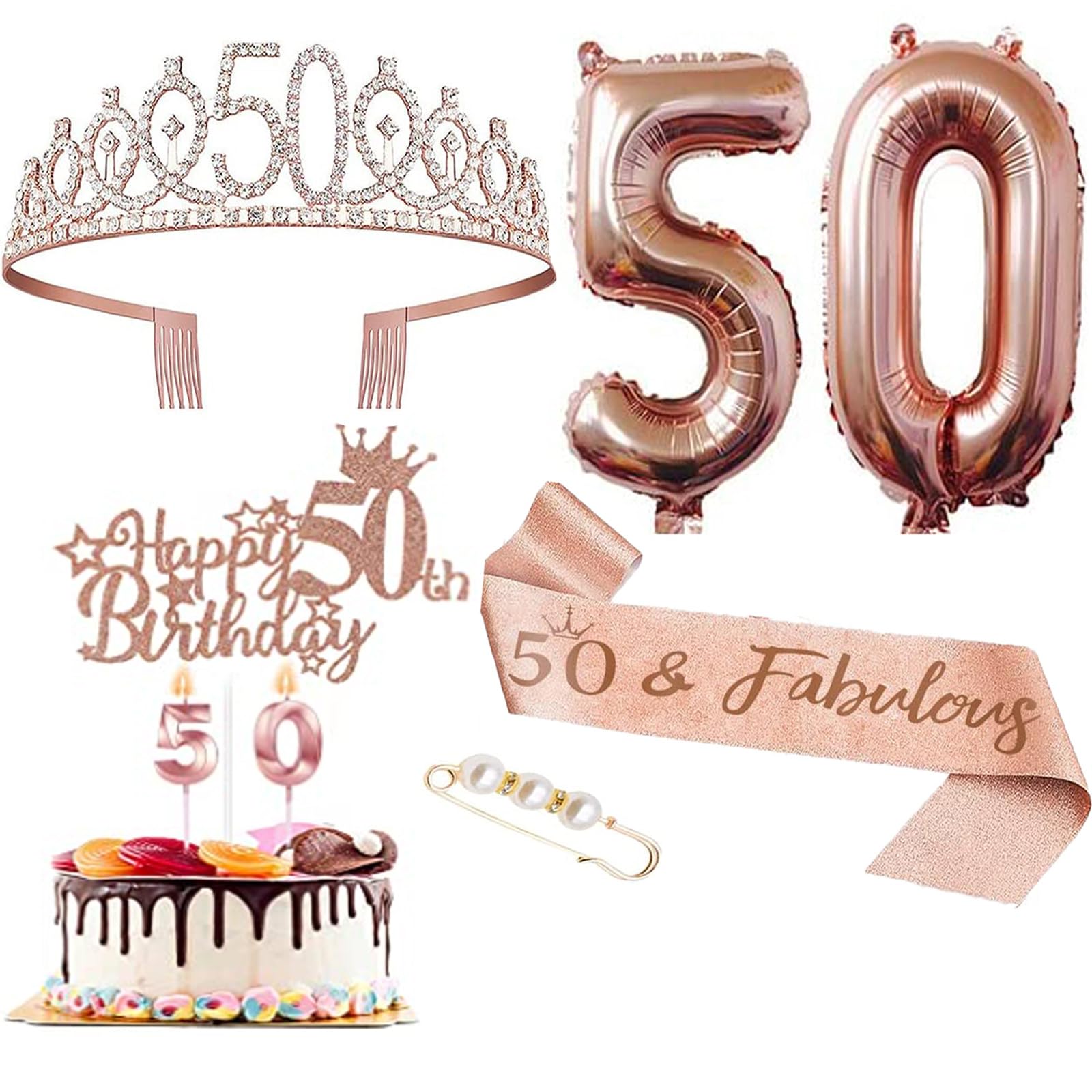 DIFEIUKI 50歳 誕生日 飾り付け 王冠 タスキ 50数字バルーン ケーキトッパー 4種類セット バースデーデコレーション 飾り 写真背景 母 妻 女性 誕生日お祝い パーティー用品