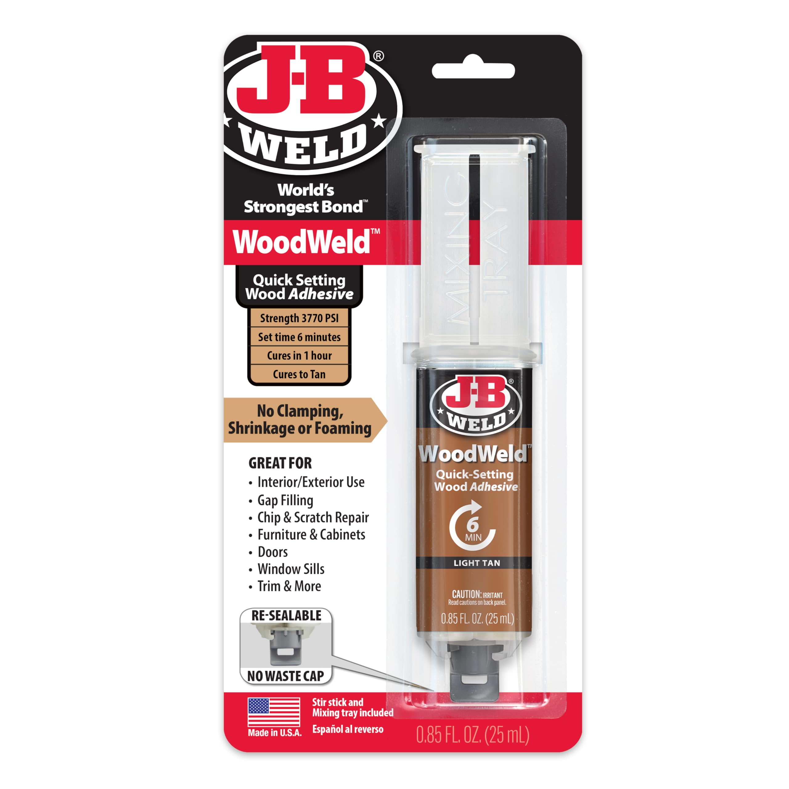 J-B Weld 50151 WoodWeld Epoxy Syringe - Light Tan -.85 fl. oz.