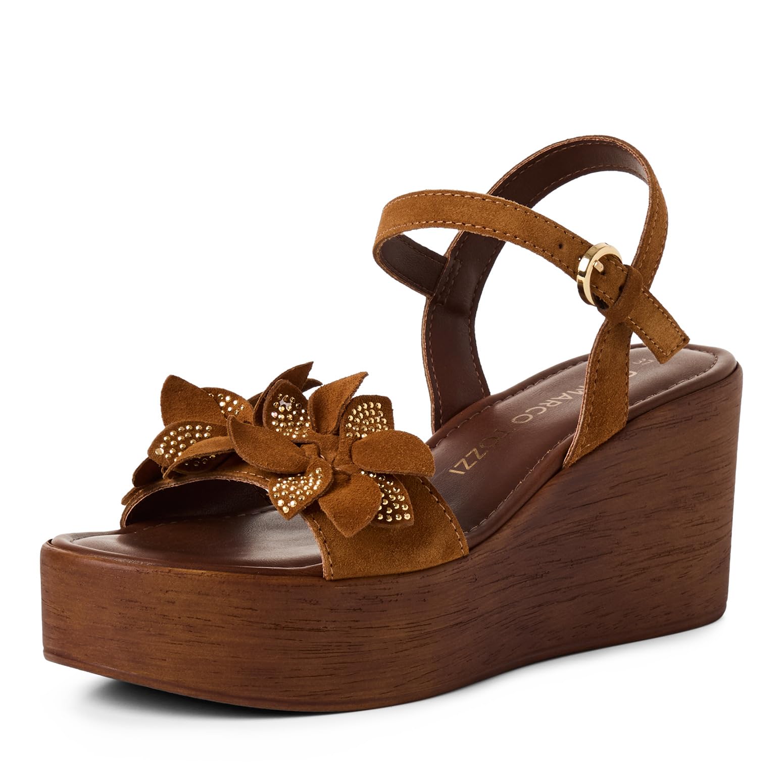MARCO TOZZI Women Sandal soft Feel Me footbed Leather Modern, brown (COGNAC), 4.5 UK