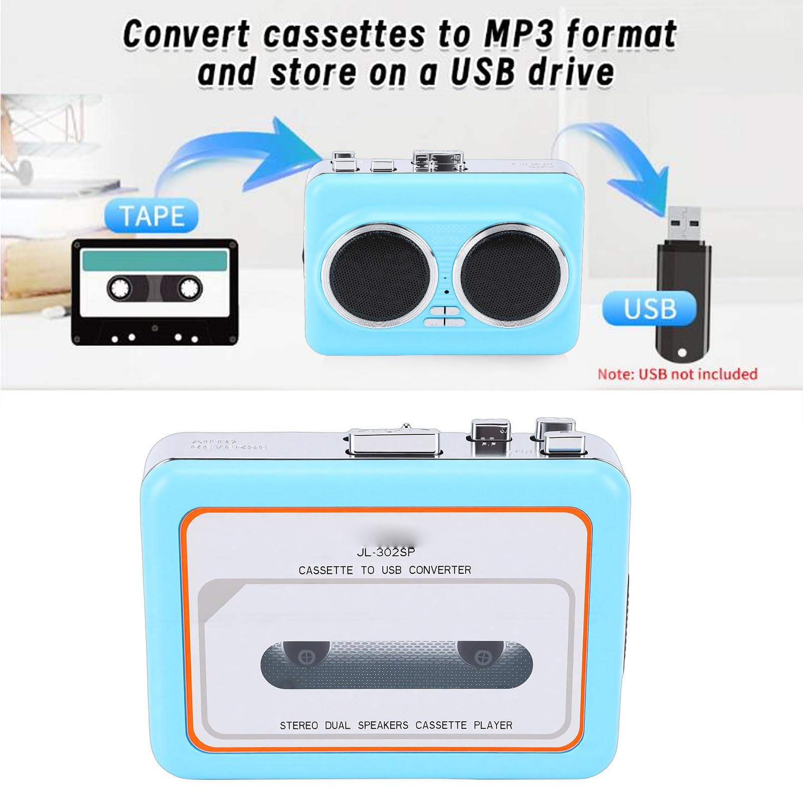 Cassette Tape Player with Dual Speakers