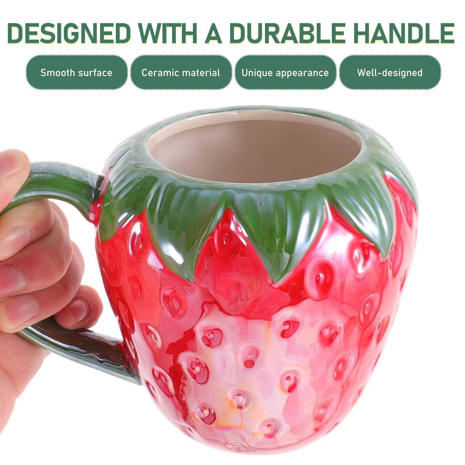 Angoily Tazza a Forma di Fragola in Ceramica per Bevande da Cucina Facile da Trasportare e Lavabile in Lavastoviglie, per Caffè e Acqua