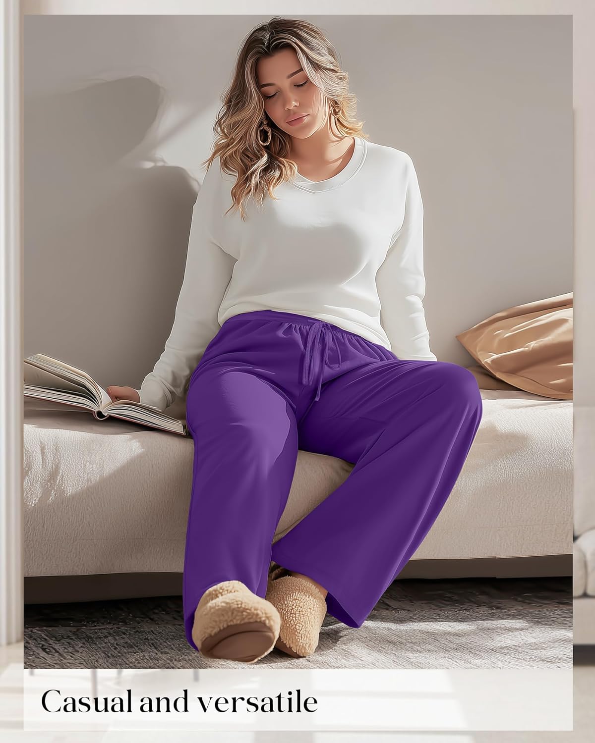 Neer 3 Pack Women's Plus Size Lounge Pants, Wide Leg Yoga Pants Baggy Drawstring Sweatpants with Pockets Casual Loose Jogger - Image 2