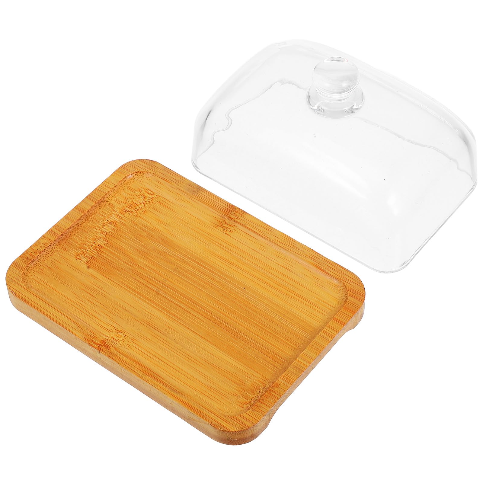 Beurrier Rectangulaire 1 Pièce avec Couvercle, en Bois et Verre