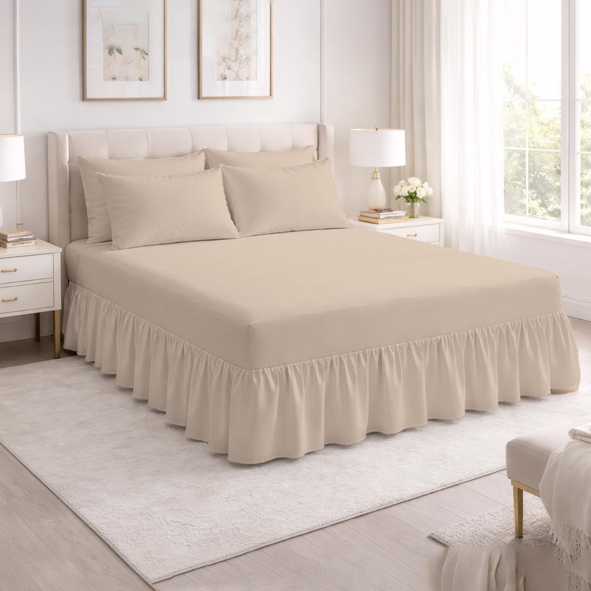 Reliance Bedding 100% Egyptian Cotton Single Valance Fitted Sheet – 400 Thread Count Luxury Double Bed Sheet with Elegant Frill, Ultra-Soft, Breathable & Durable