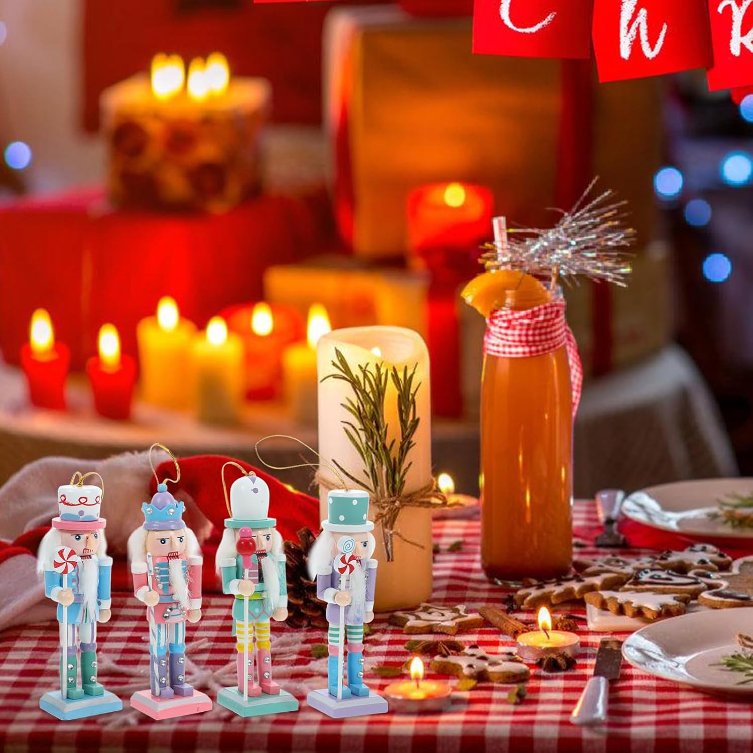 Cabilock Nutcracker Pendant Pastel Christmas Nutcracker Ornaments for Holiday Table Decor 5.11 Inch Wooden Figurine Seasonal Home Decoration