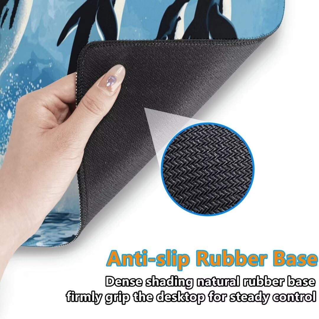 Gaming Mauspad XXL Pinguin Großes Mousepad 1200*600mm Rutschfeste Schreibtischunterlage Landschaft Mouse Pad mit Vernähte Kanten Verbessert Desk Mat Geschwindigkeit und Präzision für Gaming und Büro
