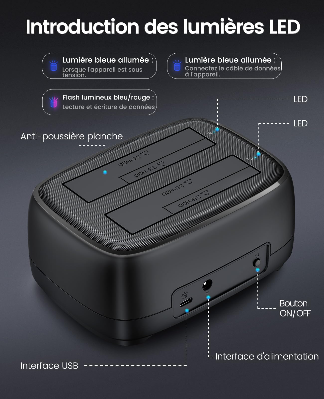 ORICO USB C Station d'accueil pour Disque Dur SATA 2,5"/3,5", 2 Baies Boitier Disque Dur Jusqu'à 40 to, Dock HDD SSD sans Outils, UASP, Alimentation et câble USB Inclus (DD28C3)