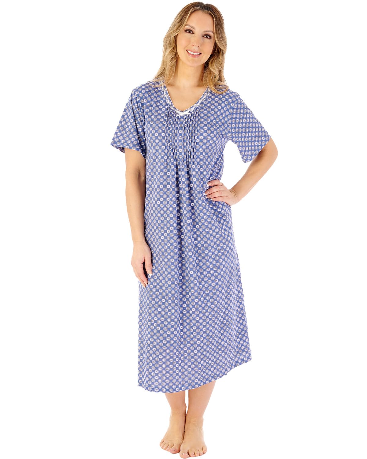 Slenderella Short Sleeve Cotton Jersey Nightie ND08130 Navy 10-12