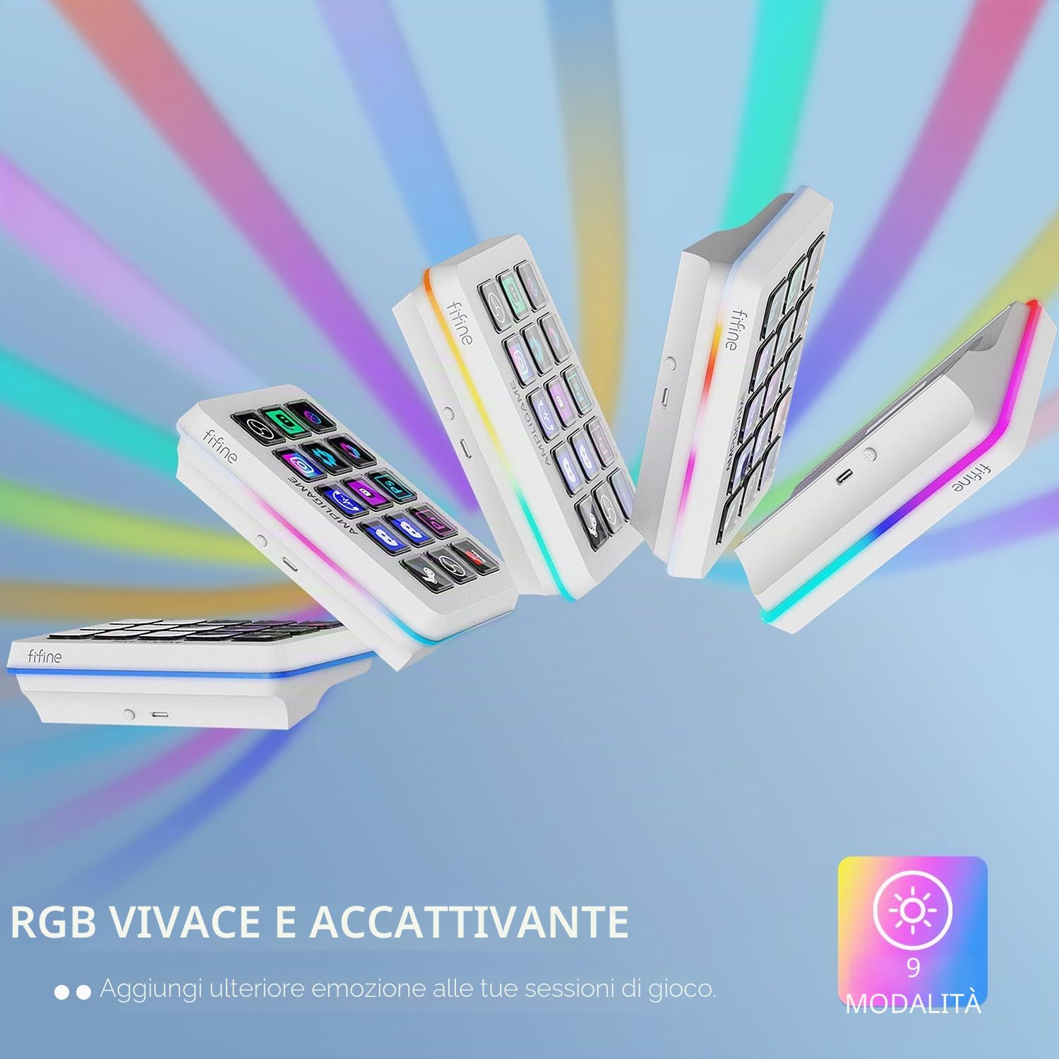 FIFINE AmpliGame Gaming Controller con 15 scorciatoie per OBS Streaming Studio con tasti macro, azioni trigger, controller RGB per PC Media per la creazione di contenuti/Office Work-D6 bianco