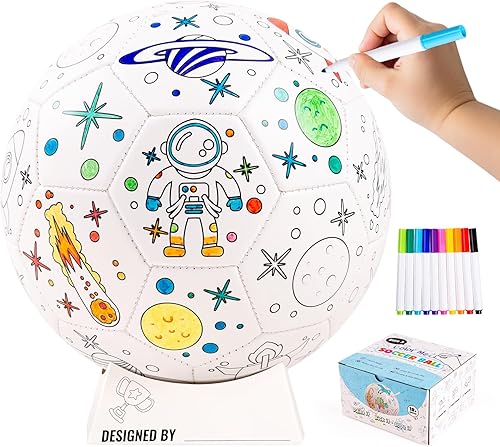 EVERICH TOY Colorea tu propia pelota de fútbol  Diseño personalizado con temática de astronauta, pelota de fútbol para niños, tamaño 3 con 10