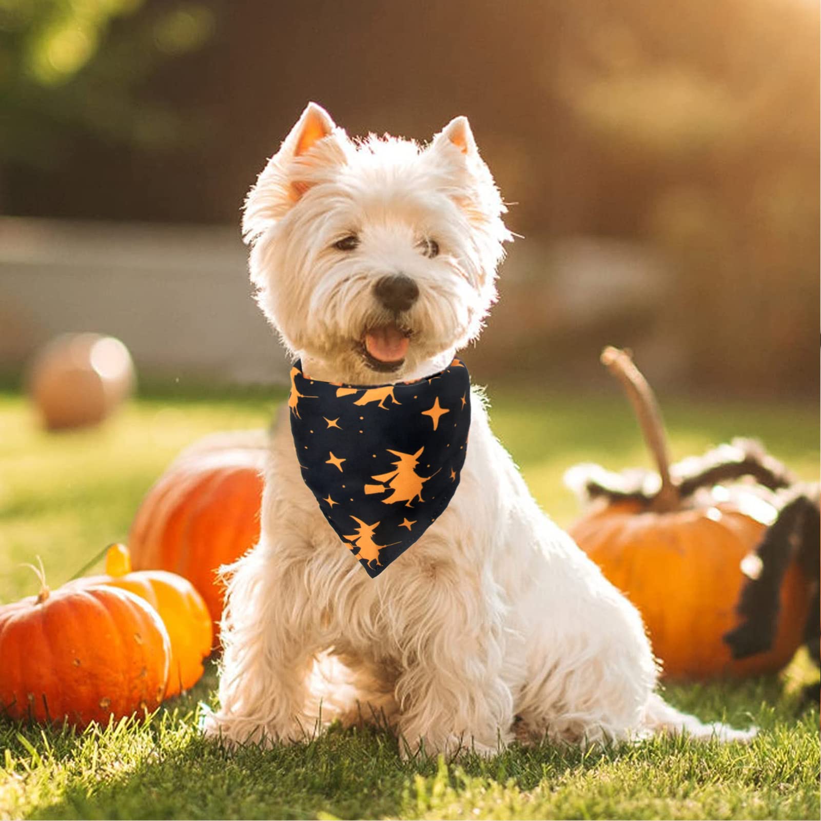 Washable Halloween Witch Pumpkin Pattern Dog Scarf, 2pcs Adjustable Triangle Cat Dog Neckerchief - Image 4