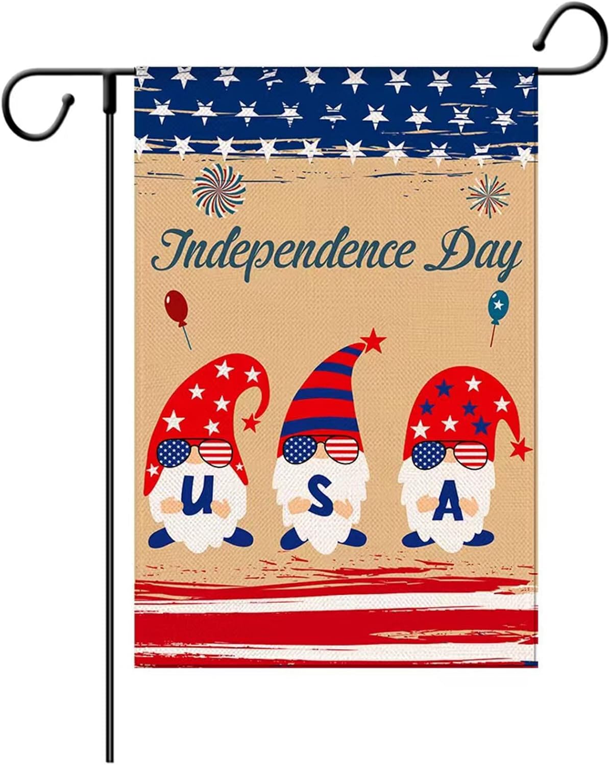4th of July Garden Flag Patriotic Gnomes 12x18 Double