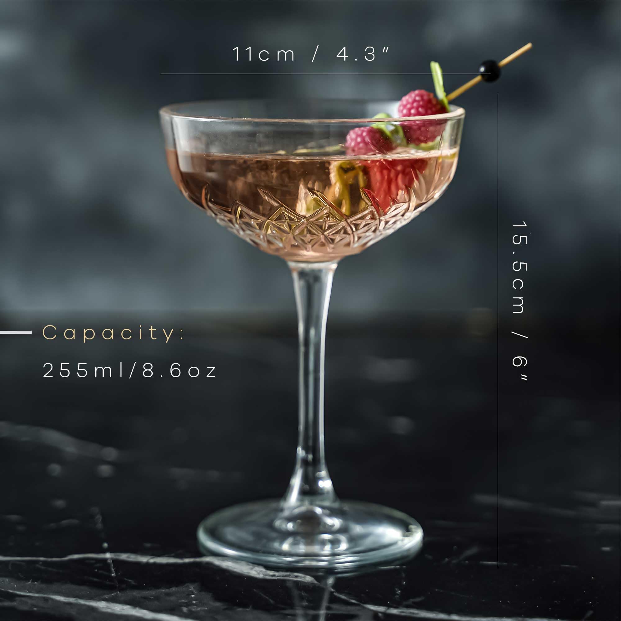 Set di 4 Bicchieri da Martini Vintage (230 ml/7,7 once). Bicchieri Cocktail, Bicchieri da Martini per Espresso, Bicchieri da Margarita, Bicchieri da Champagne con Stelo Lungo
