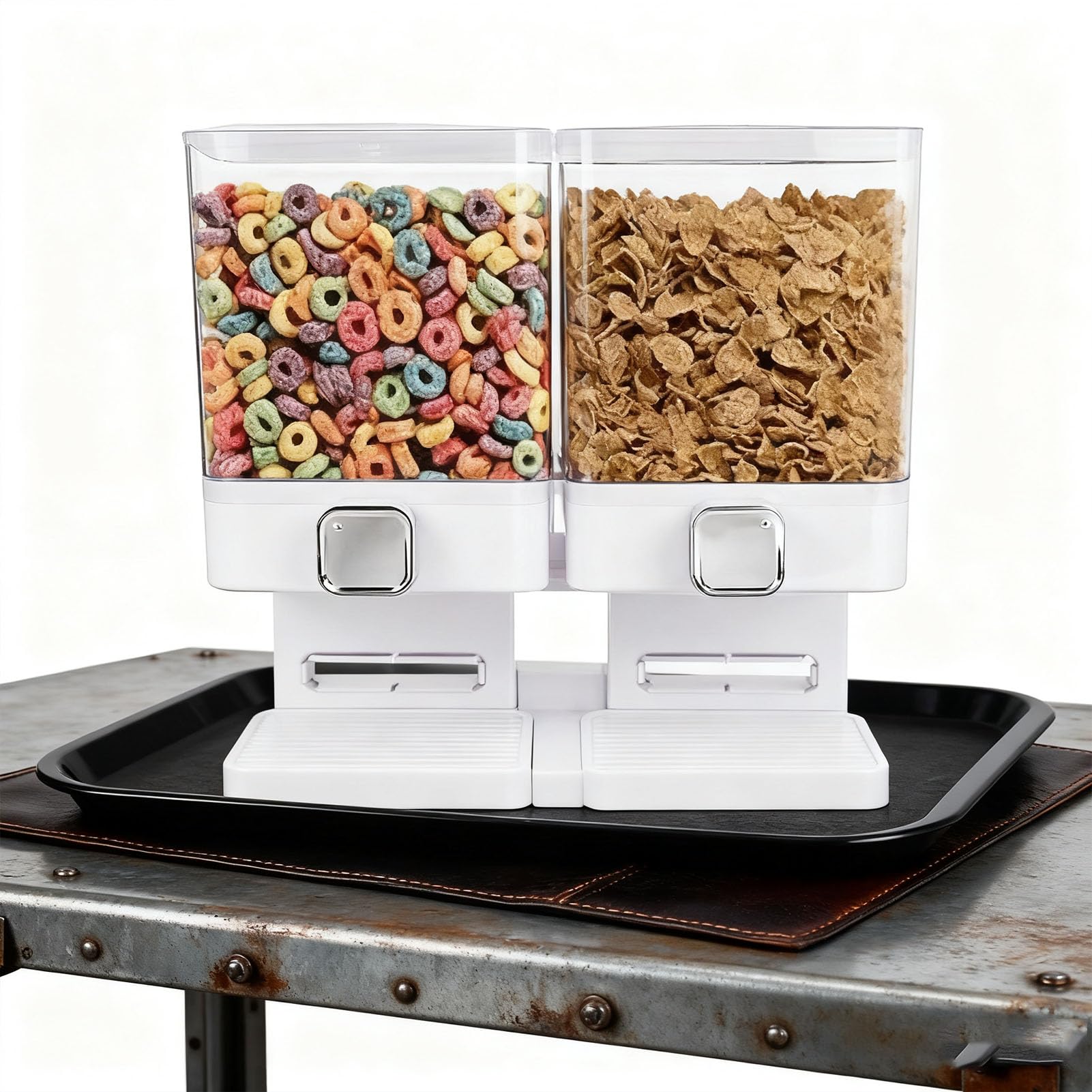 Dispenser per Cereali da Bancone, 2 Contenitori Ermetici per Alimenti Secchi da 3,7 Litri, Grandi Caramelle, Noci, Chicchi di caffè, Snack, per Dispensa Domestica (WHITE)