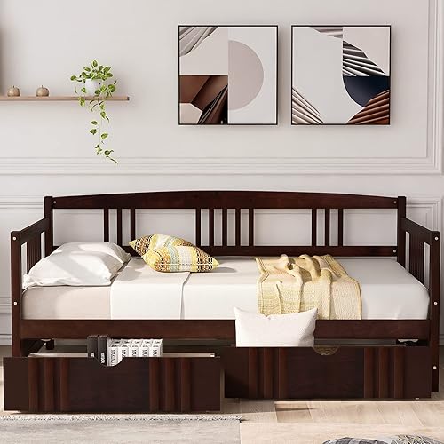 Miniatura 3 de Harper & Bright Designs Marco de sofá cama individual con cajones, cama individual de madera con cajones de almacenamiento, no necesita somier