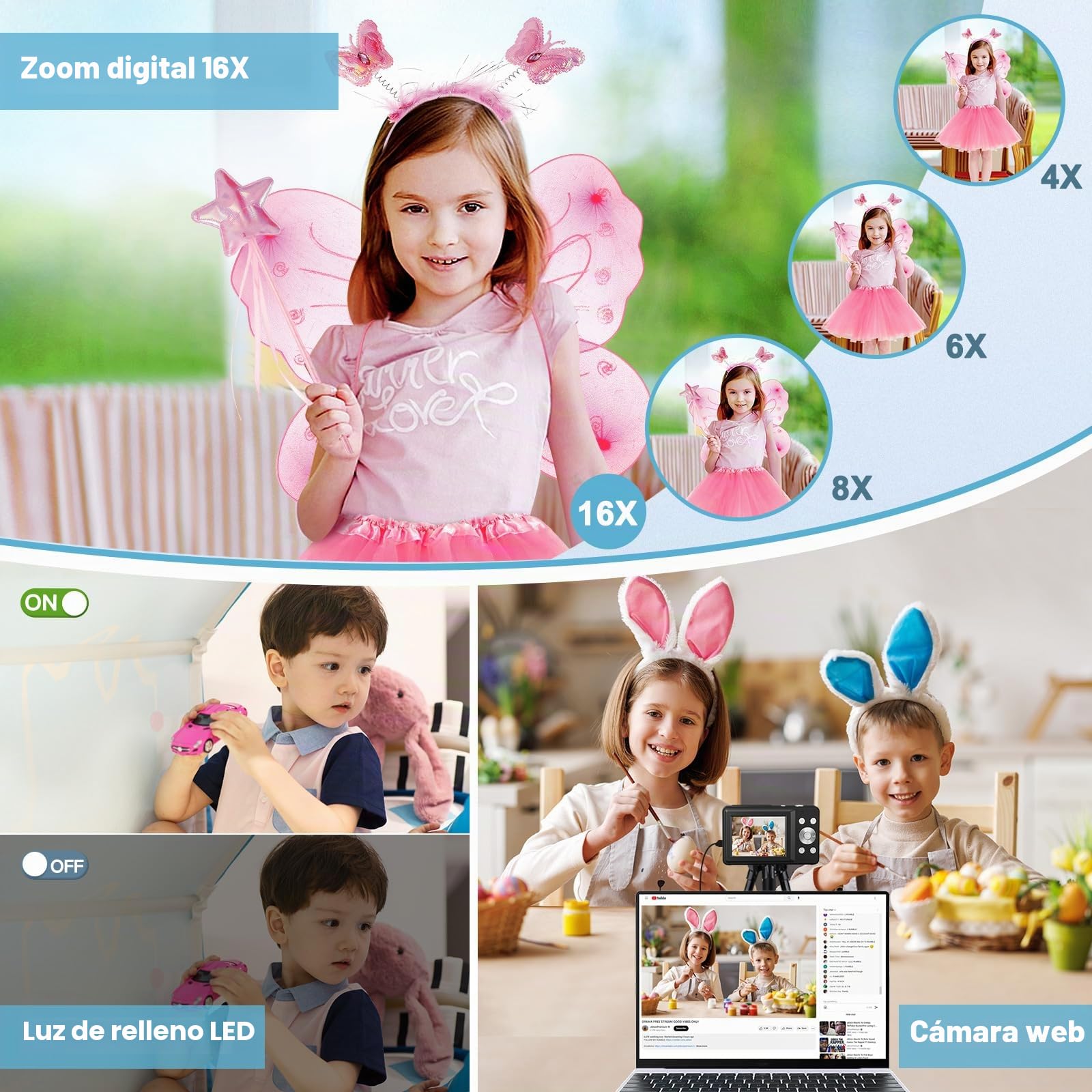 Cámara de Fotos Digital 1080P 44 MP cámara de Fotos con Zoom Digital de 16 x cámara compacta portátil Vlogging cámara Digital para niños Adolescentes Principiantes