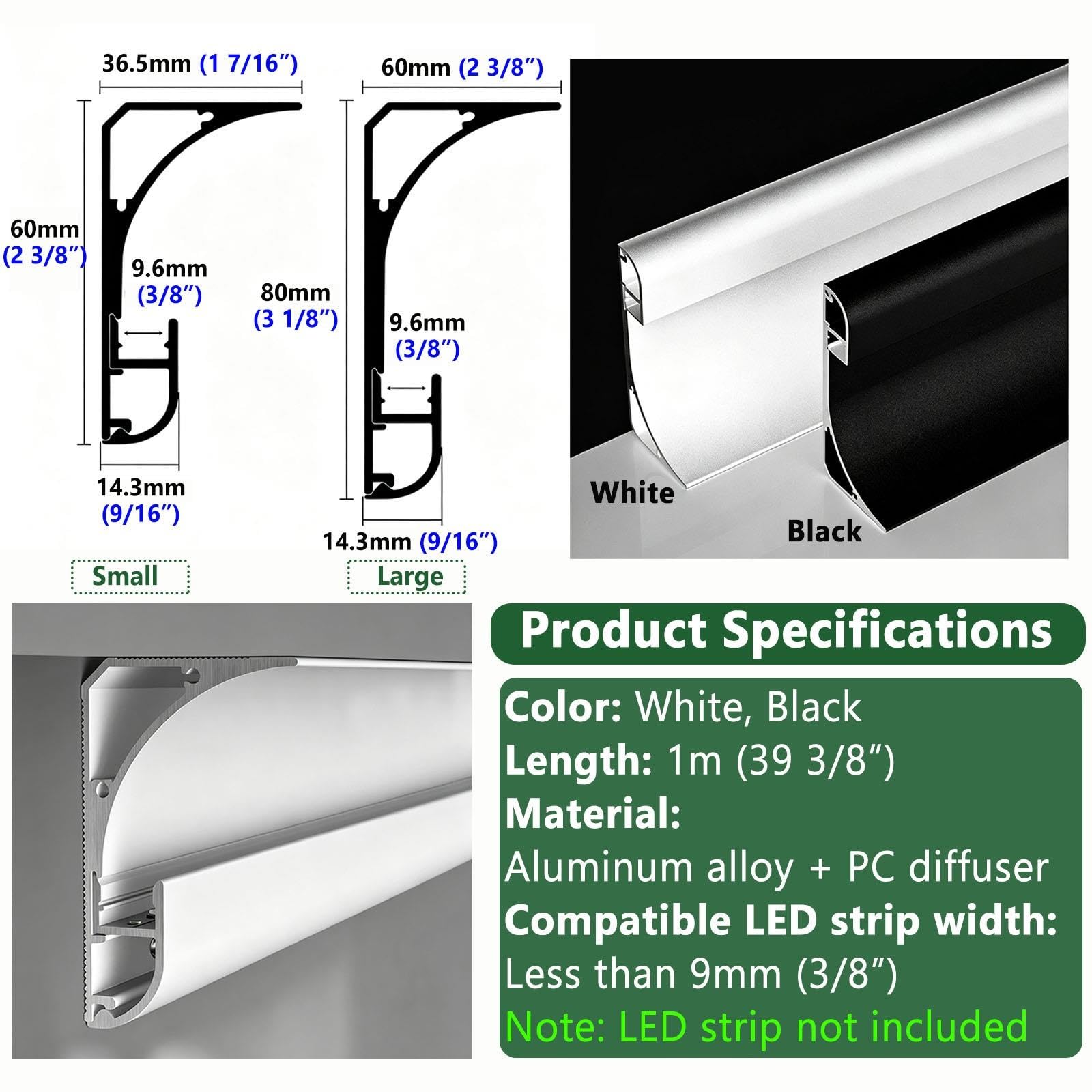 Profilo LED Con Diffusore Per Striscia LED Soffitto Camera Bianco