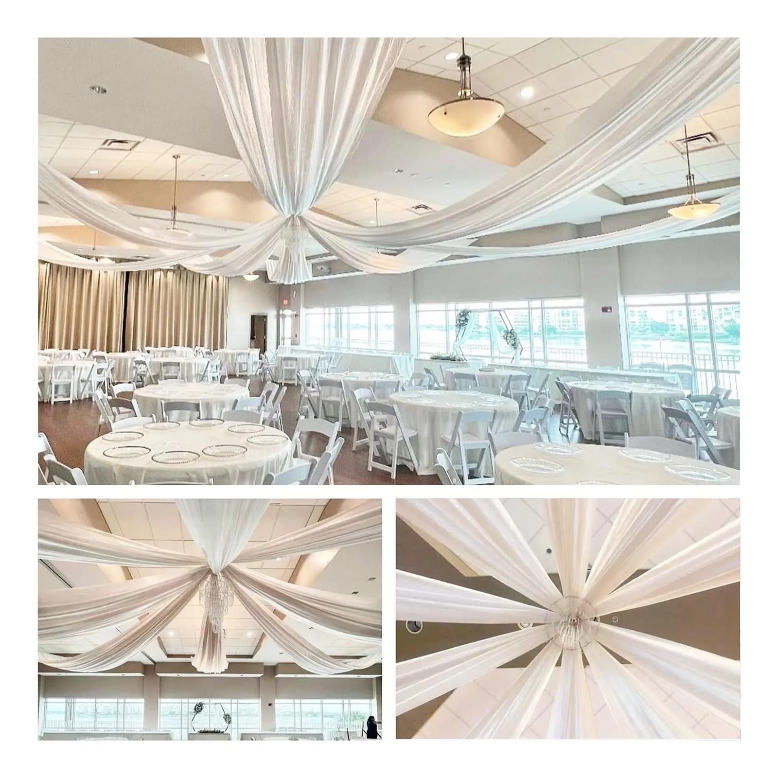 Panneaux De Rideaux De Plafond Rideaux de Plafond Blancs for Arc Mariage, Rideau en Mousseline Soie for décoration scène fête, 1 Panneau(Ivory,W75XH1000cm)