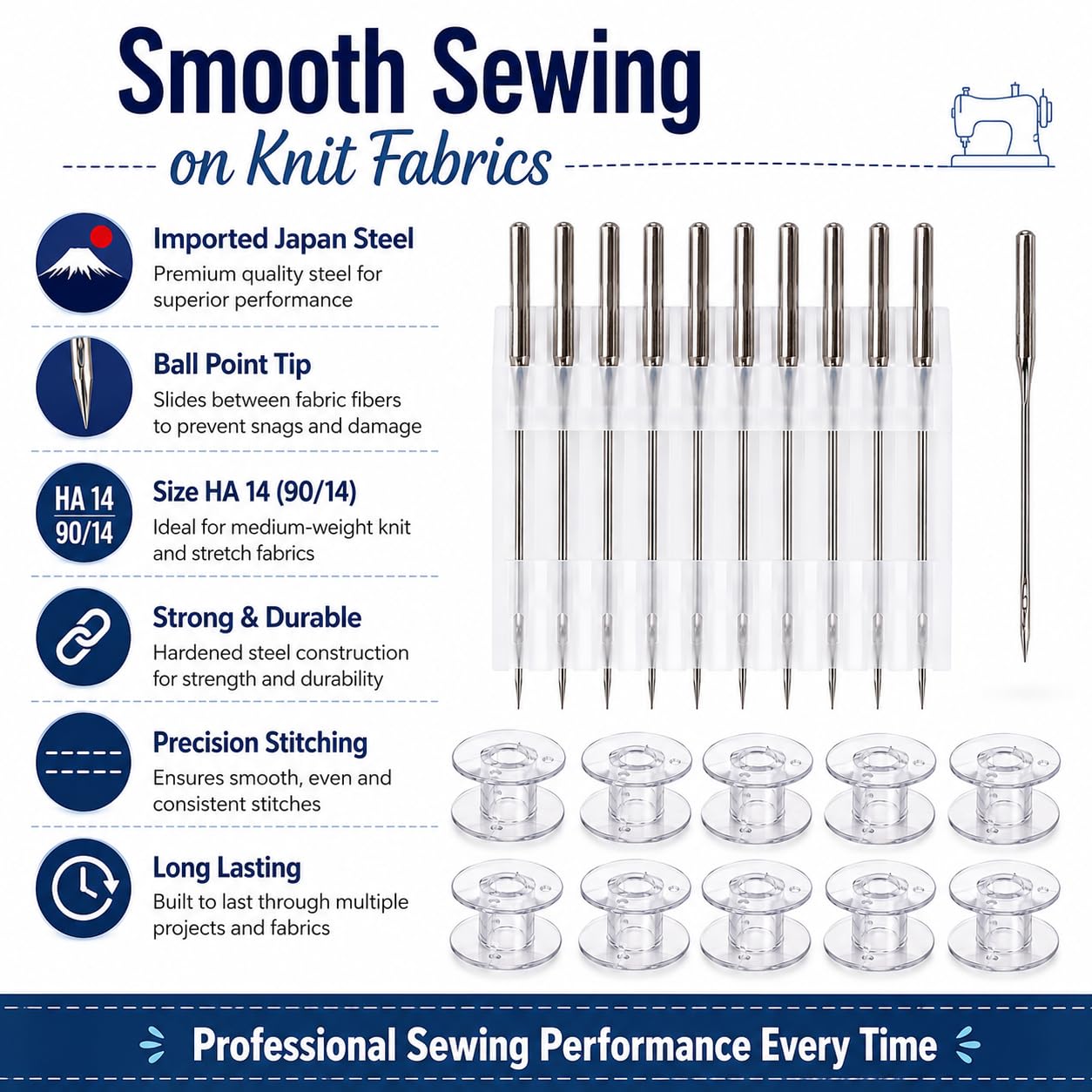 Zenith Ball Point Needles HA 14 for Domestic Sewing Machines Imported (Japan) 10 Needles- STEEL — Amazon image 2