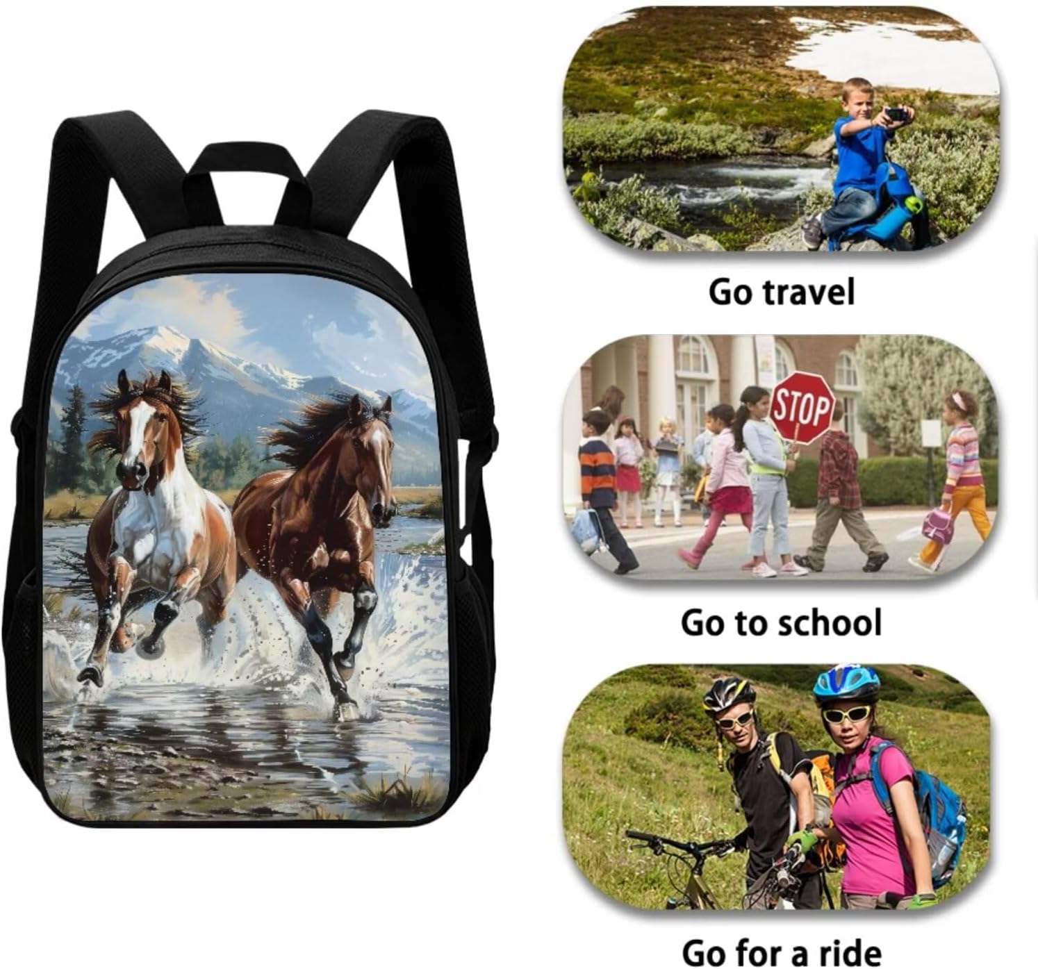 Horse Backpack for School Boys Girls 3Pcs Back to School Supplies Backpack and Lunch Bag Set for Girls 8-10 Elementary School Book Bags for Kids