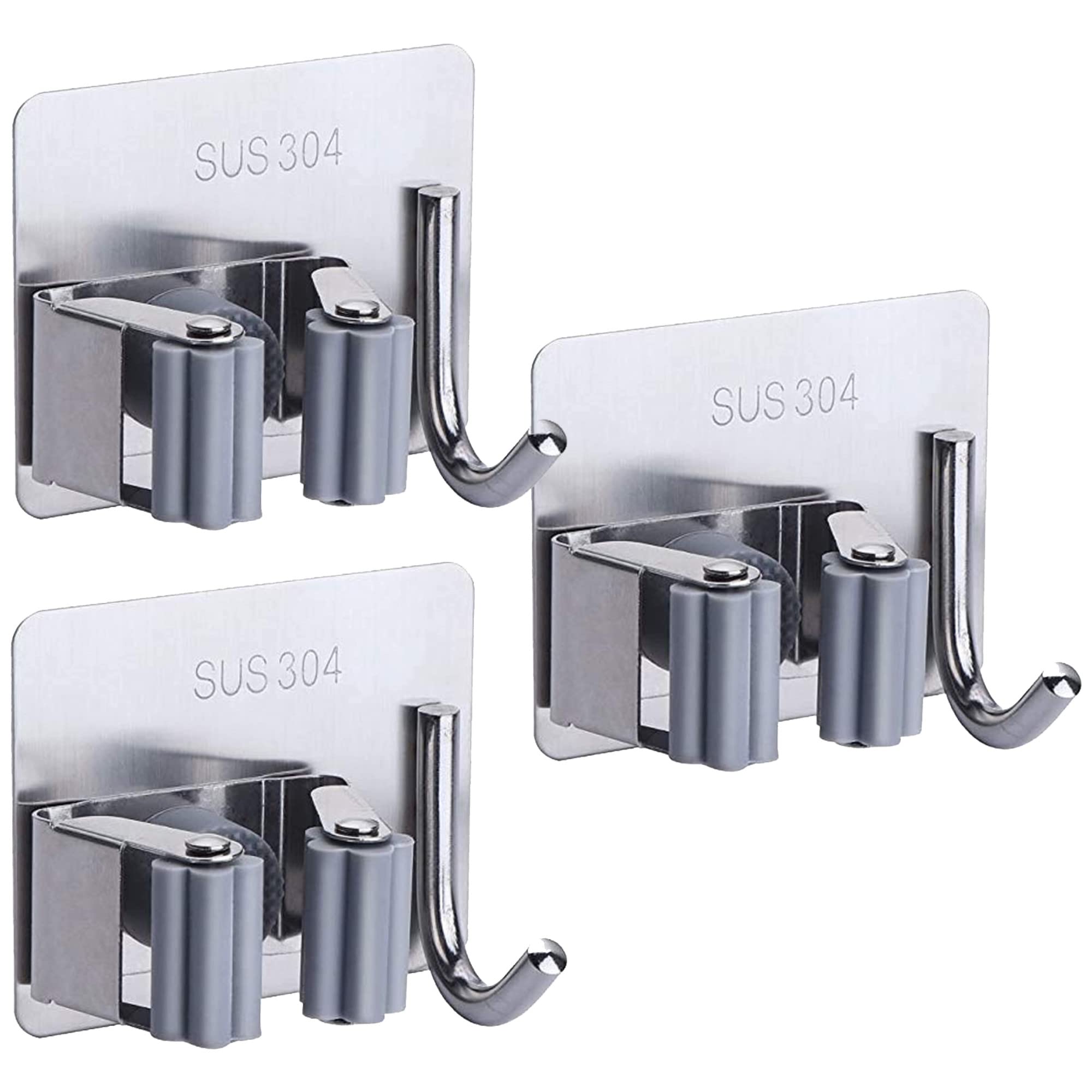 Shynora Stainless Steel (3-Pack) Self Adhesive Mop And Broom Holder Wall Mounted (No Drilling Required) Broom - Mop Stick Holder Stand And Organizer | Wiper Holder On Wall | Sus-304 (Grey Colour) (B0B1MG8LVM) Amazon Price History, Amazon Price Tracker