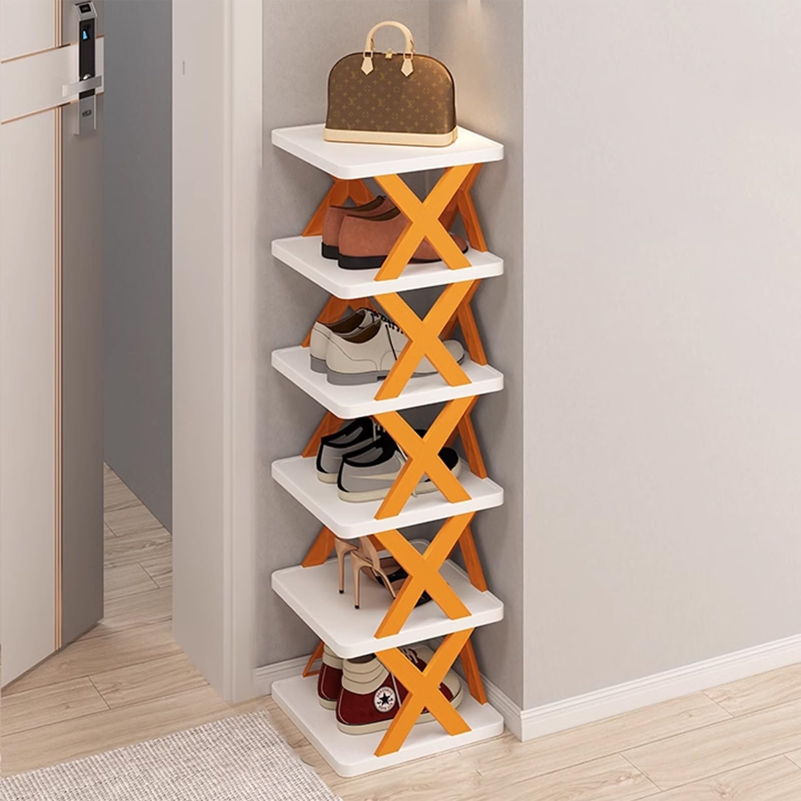 SVFOEBJM Tall Shoe Rack, Shoes Rack for Entrance, Multi-Layer Stackable Shoe Rack, Foldable Shoe Rack, Narrow Shoe Rack for Space Saving Shoe Storage, DIY Combination, Toolless Installation