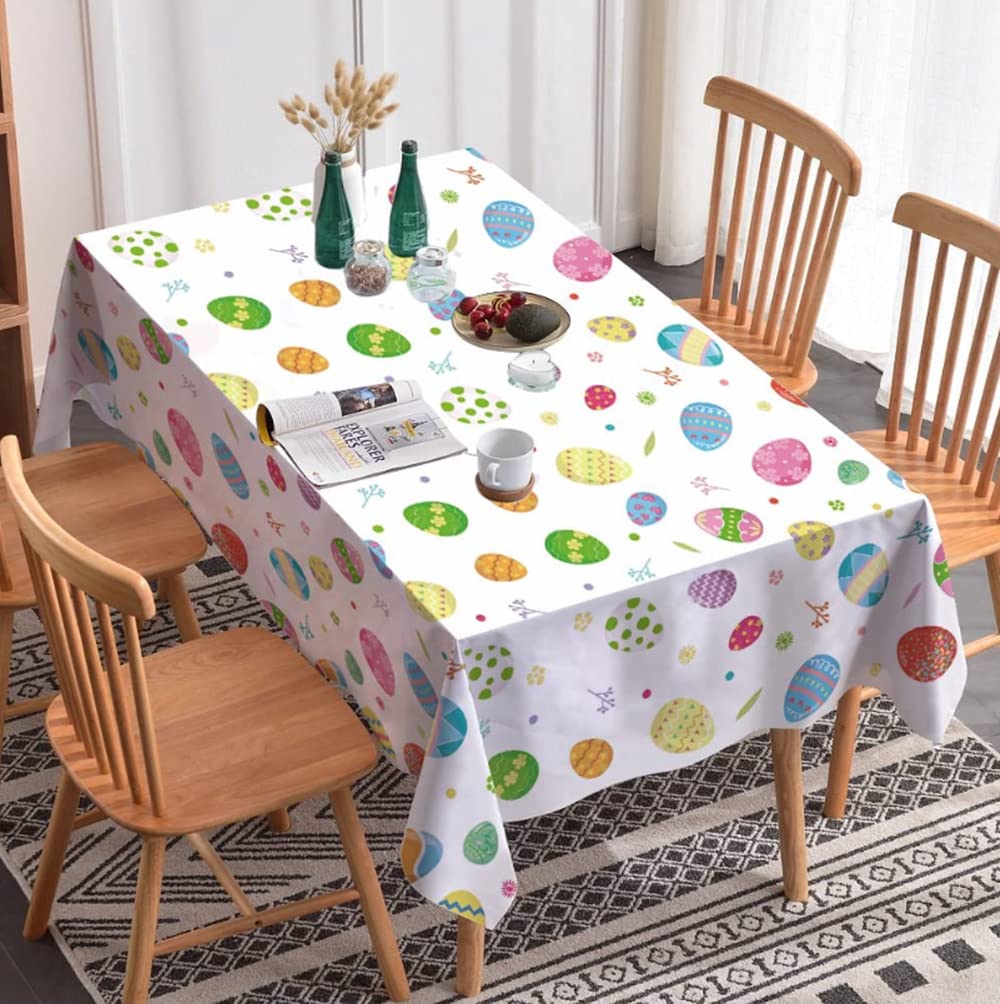 2 PCS EasterTablecloth Easter Colorful Eggs Tablecloth Disposable Vinyl Rectangle Easter Tablecloth,Easter Decorations for Picnic Home Kitchen Dining Easter Party Supplies 108 x 54 Inch