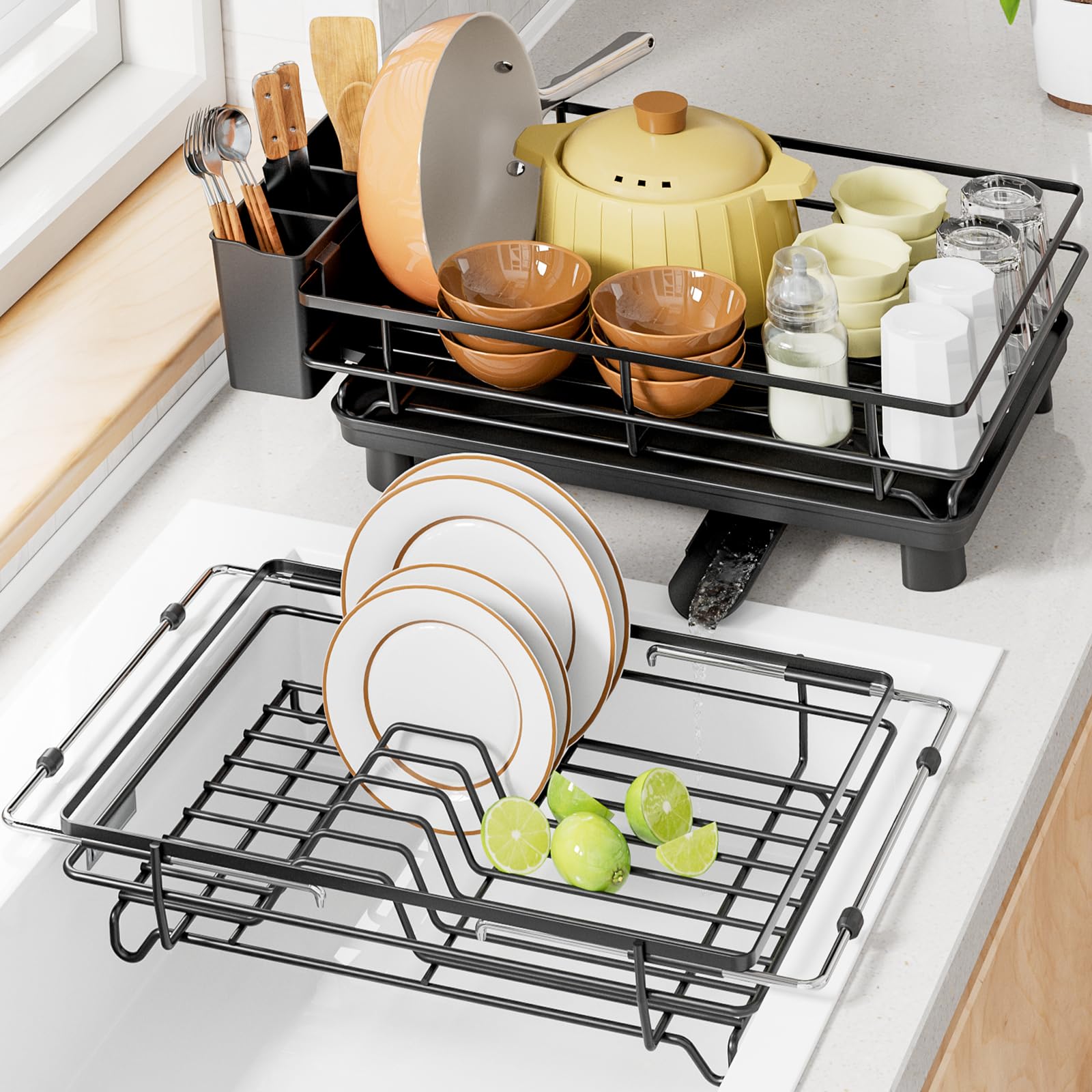 HYSEYY Dish Drying Rack for Kitchen Counter & Sink, 2 Pack Dish Drainers