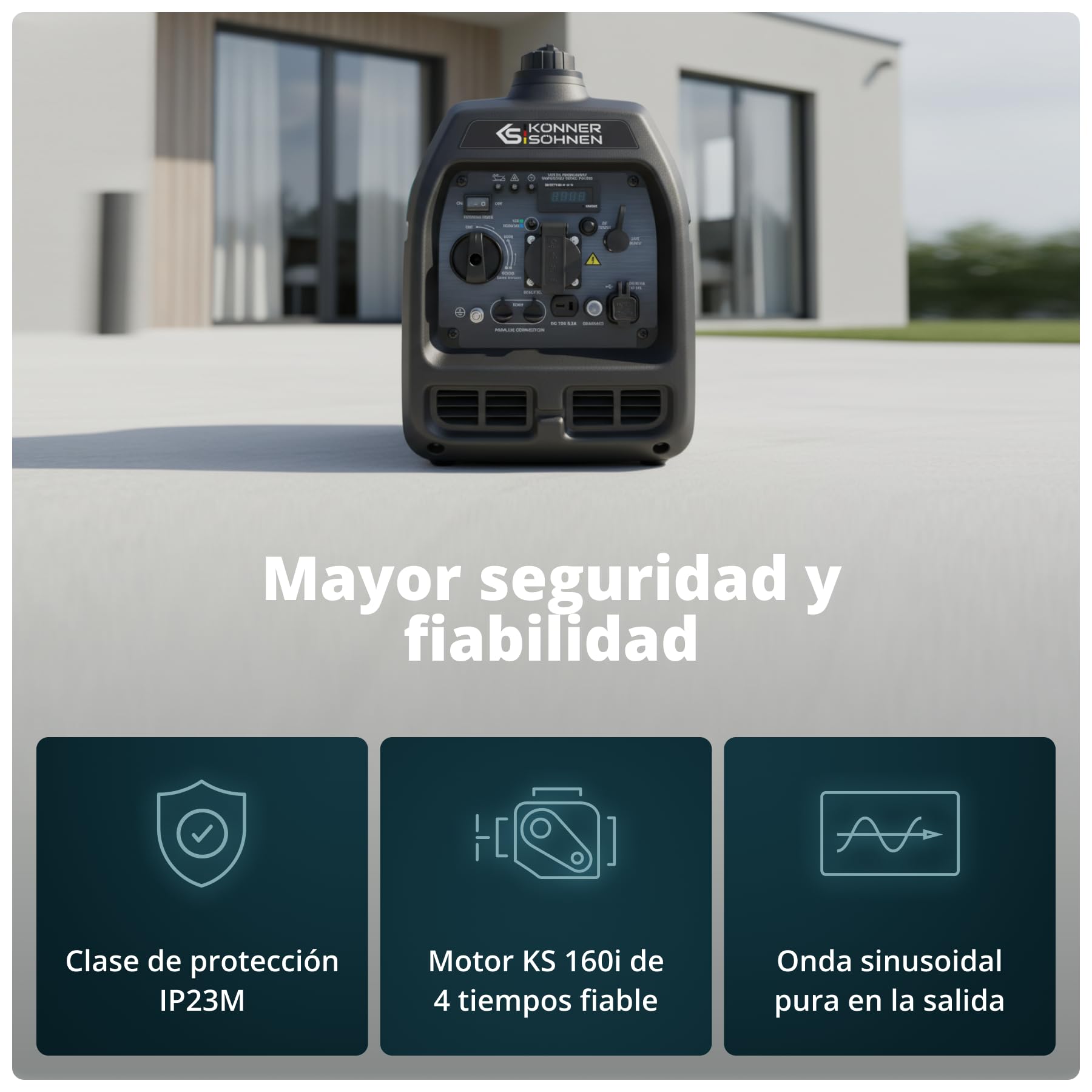 Generador de gas LPG/gasolina KS 3100iG S de Könner & Sönnen. Generador de corriente de emergencia 3100 W, toma Schuko de 230 V, 2 puertos USB, indicador LED, modo ECO, generador de energía EURO V.