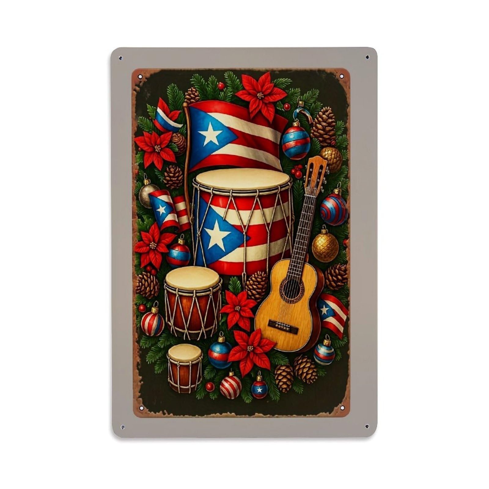 Jdfenggu Vintage Puerto Rican Christmas Music Decor Retro Metal Tin Sign, Decor Art Poster For Bar, Home, Man Cave, Kitchen, Laundry Room Gift 8X12inch