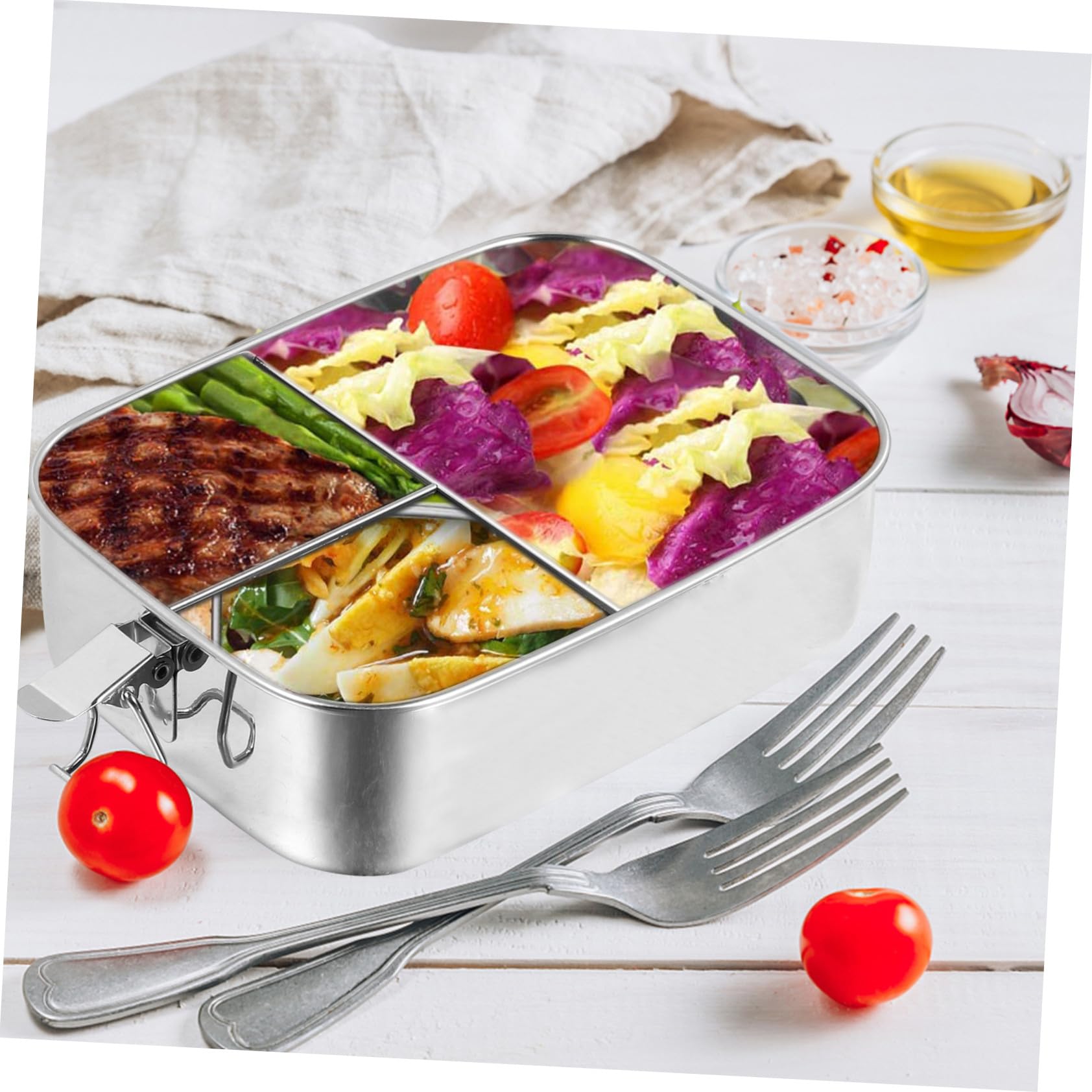 Boîte à Bento en Acier Inoxydable 1,2 L à 3 Compartiments Rentrée Scolaire