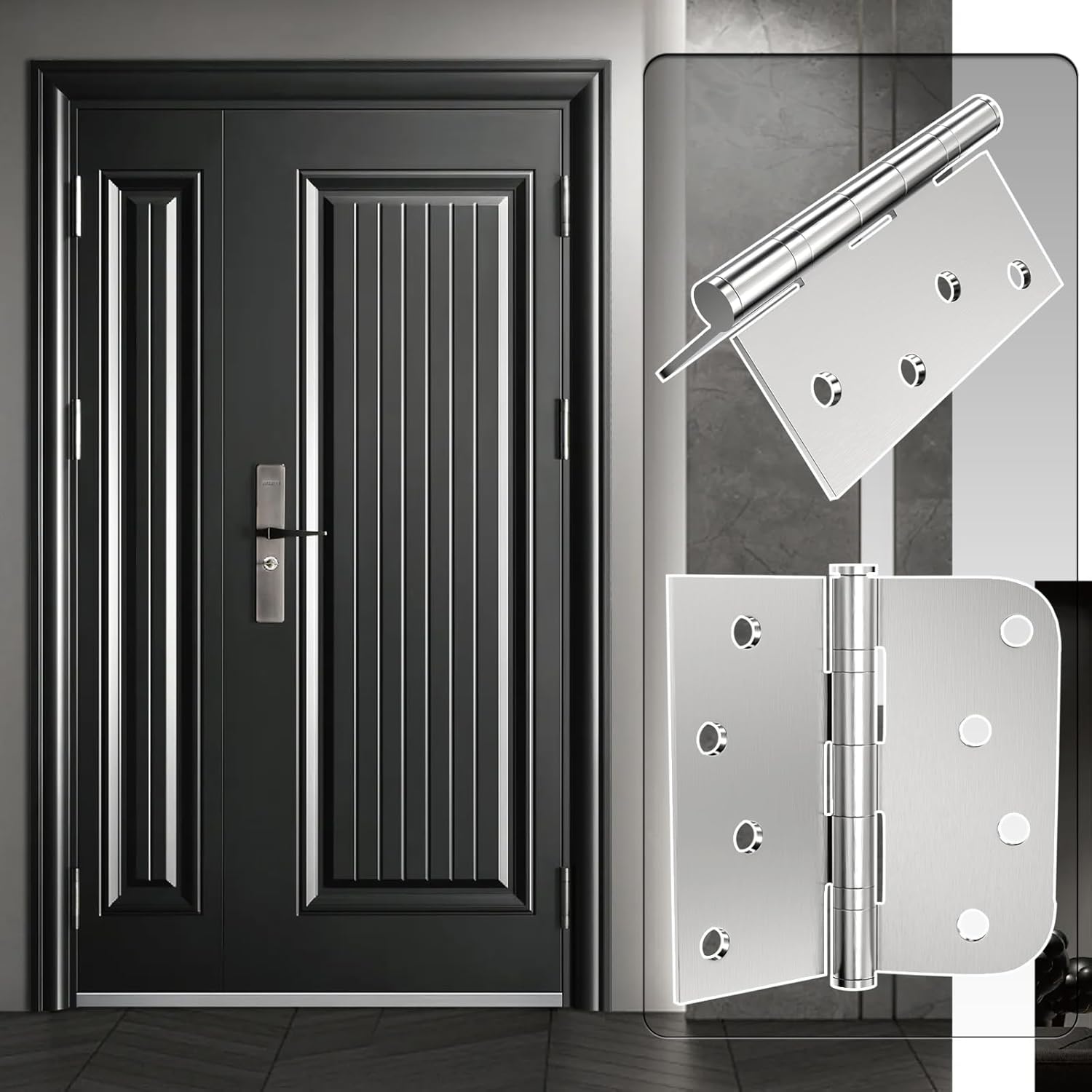 Stainless Steel Hinge, 3-Pack 4-Inch Silent Ball Bearing Hinges - Heavy Duty Interior Door Hinges with Square Rounded 5/8-Inch Radius Corners