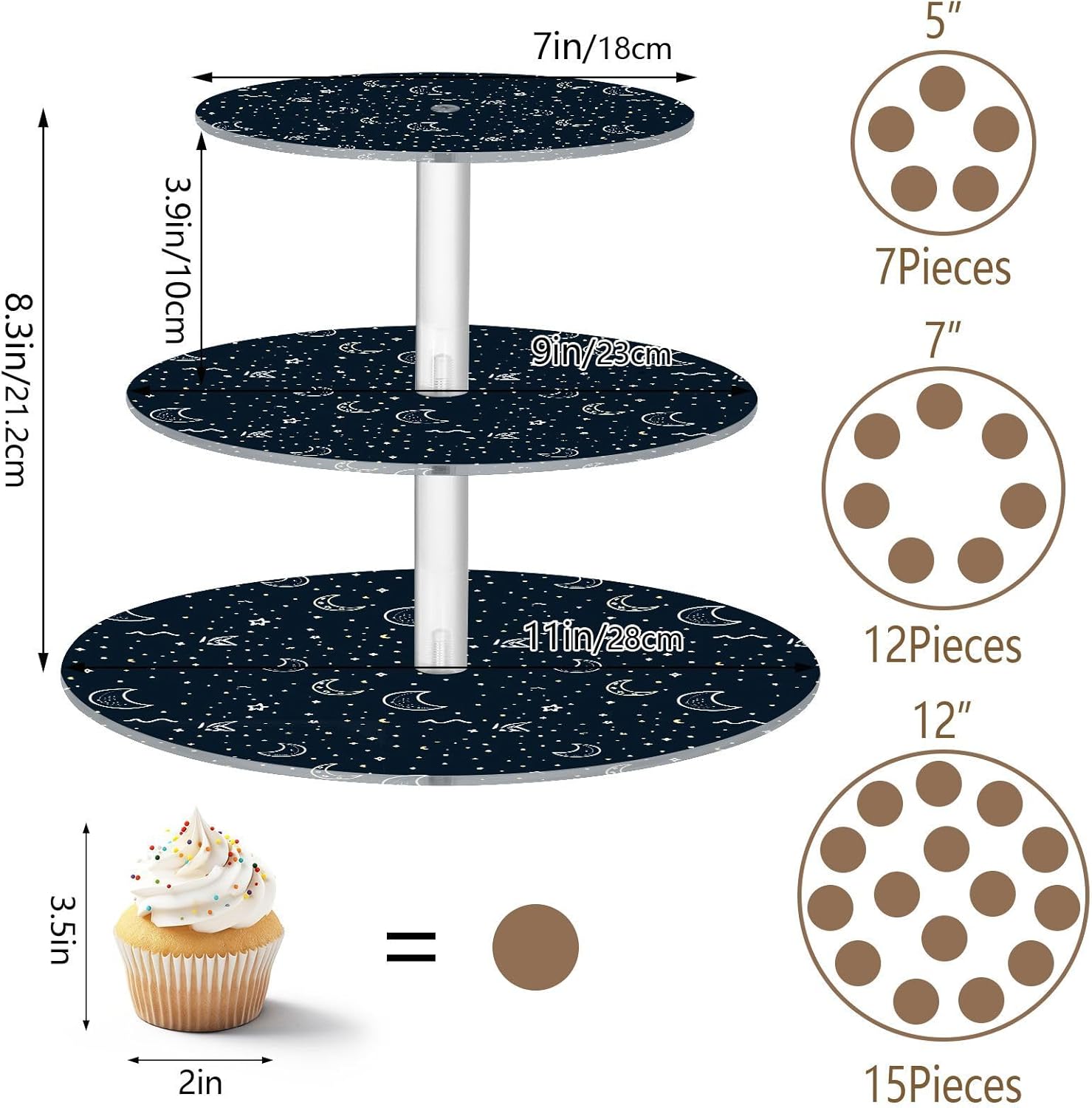 Moon Star 3 Tier Acrylic Cupcake Stand, Cupcake Stand for 34 Cupcakes for Weddings, Christmas,Holidays,Parties,Birthday,Printed Cupcake Tower 23300221