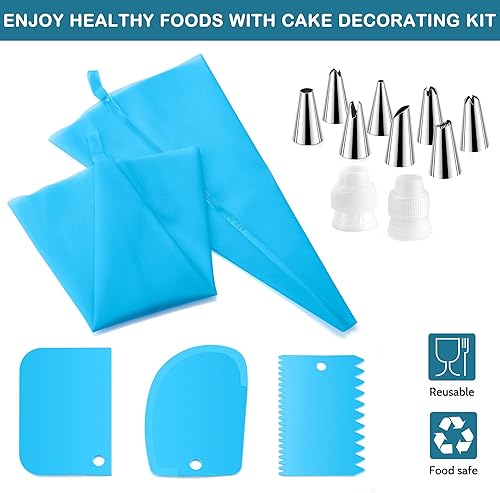 Miniatura 3 de E-far Juego de bolsas y puntas para pastelería, kit de decoración de pasteles con 2 bolsas de silicona reutilizables, 2 acopladores, 8 puntas de