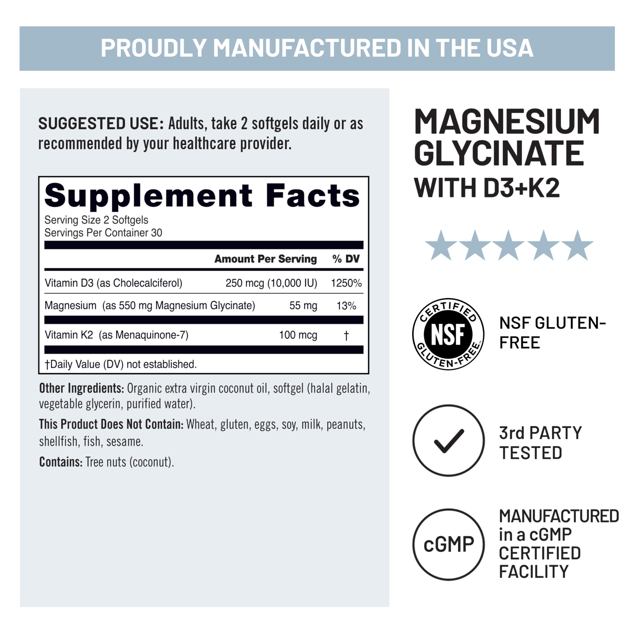 NatureWise Magnesium Glycinate 550mg + High-Dose 10000 IU Vitamin D3 K2 100 mcg - D3 K2 Magnesium Supplement - Chelated for High Absorption - Bone Support - Non-GMO, USA Manufactured - [30-Day Supply] — Amazon image 7