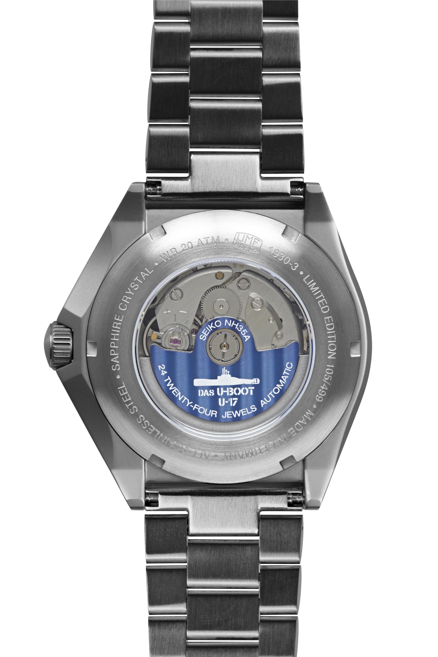 UMF RUHLA 1930M-3 Automatikuhr | U-17 Limited Edition | Saphirglas | Automatikwerk NH35A | Edelstahl Taucheruhr mit Keramiklünette | Blaues Zifferblatt | Made in Germany
