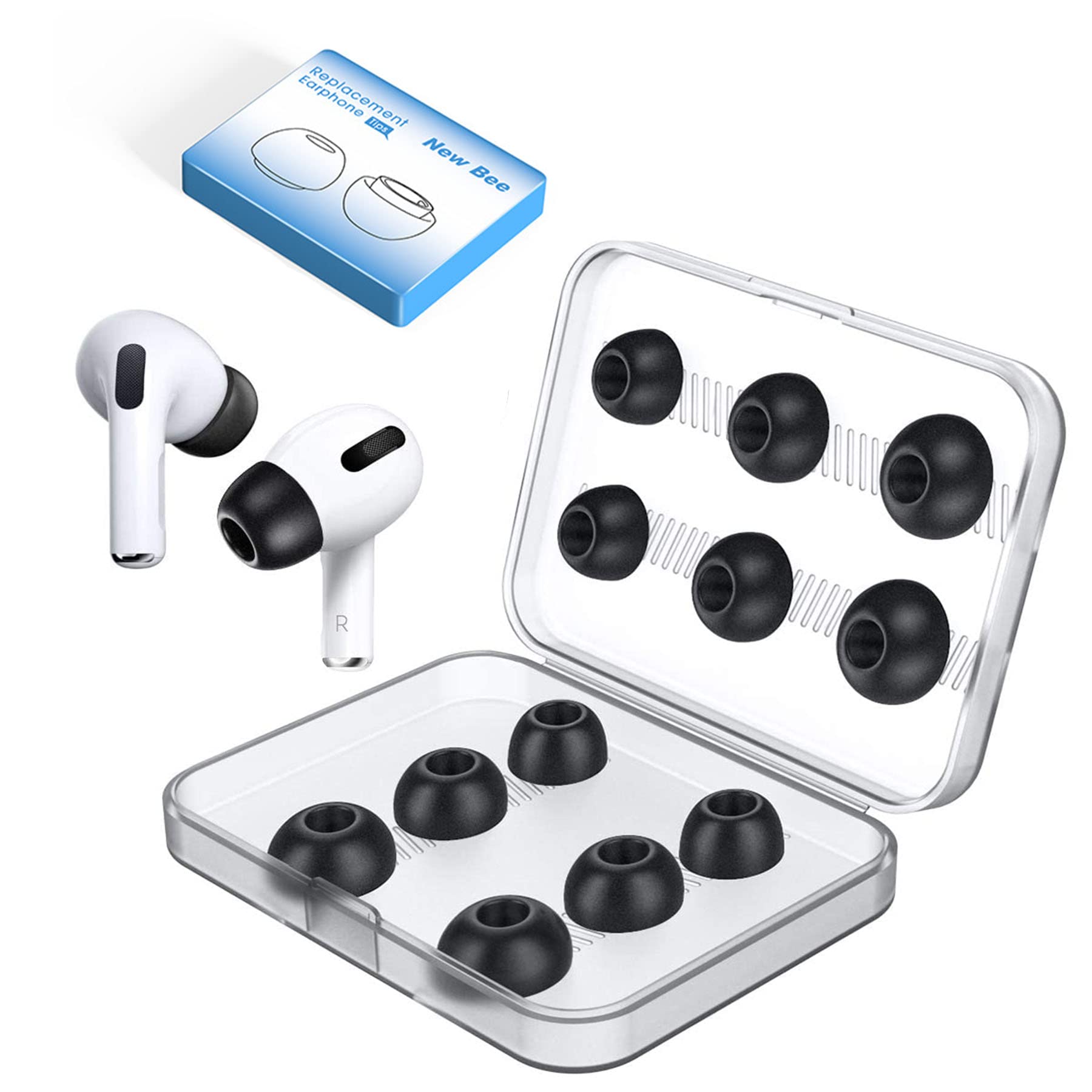 6 Pairs Replacement Ear Tips Silicone Ear Buds Tips for AirPods Pro with Portable Storage Box, Black