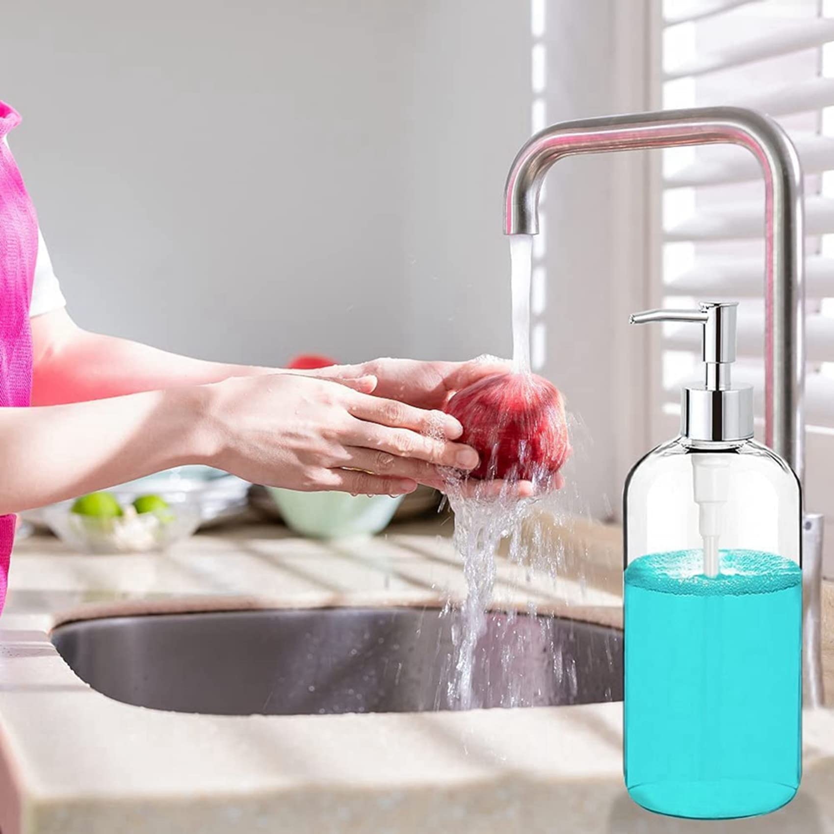 3X Dozownik MydłA Dozownik MydłA w PłYnie z Przezroczystego SzkłA z Pompką 16 Oz Dozownik MydłA w PłYnie do Wielokrotnego NapełNiania do Kuchni łAzienkowej