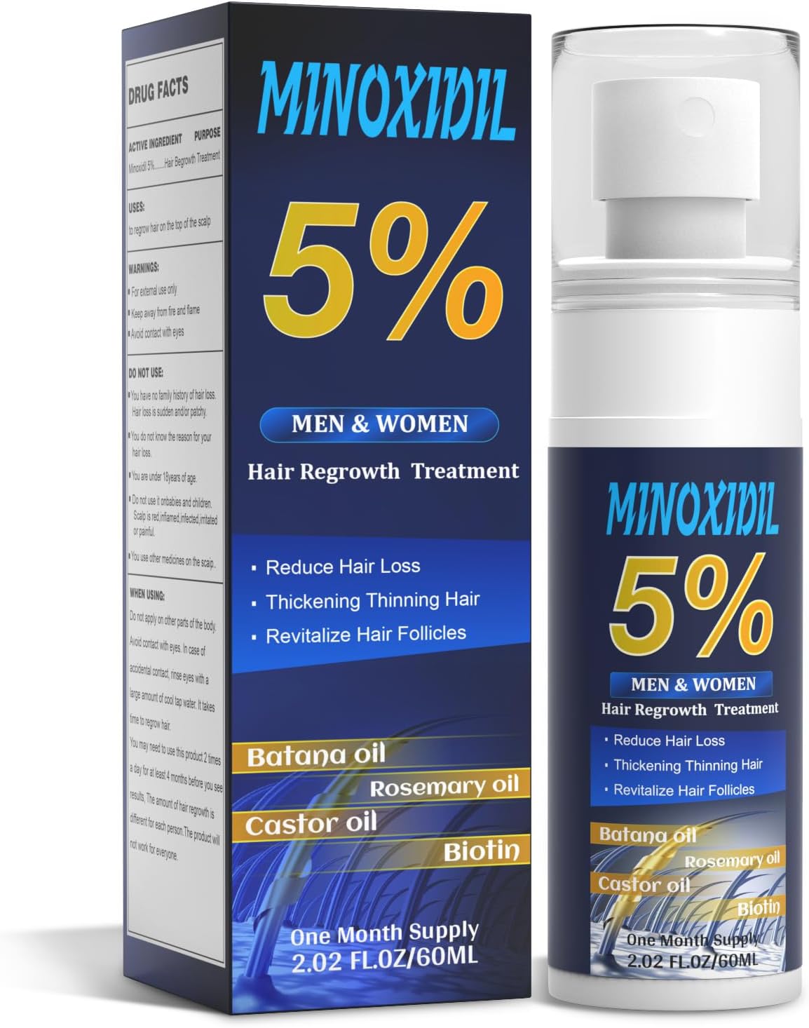 5% Minoxidil for Men and Women, Hair Growth Biotin Serum with Batana and Rosemary for Hair beard Regrowth Treatments, Extra Strength Hair Loss Solution to Regrow Thicker, 2.02FL OZ