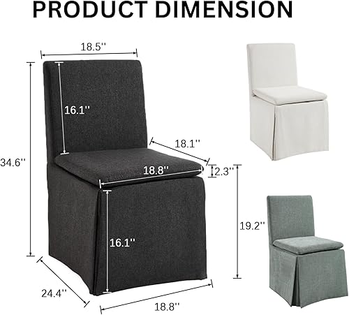 Miniatura 2 de Juego de 2 sillas de comedor cubiertas de granja, modernas sillas tapizadas para cocina y comedor, cómodas sillas laterales sin brazos con acento