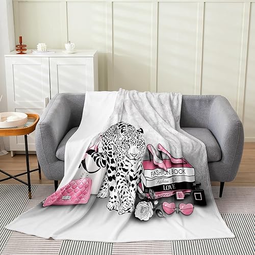 Miniatura 2 de Manta de franela de belleza a la moda para niñas para todas las estaciones, manta de cama con estampado de leopardo y guepardo para decoración del