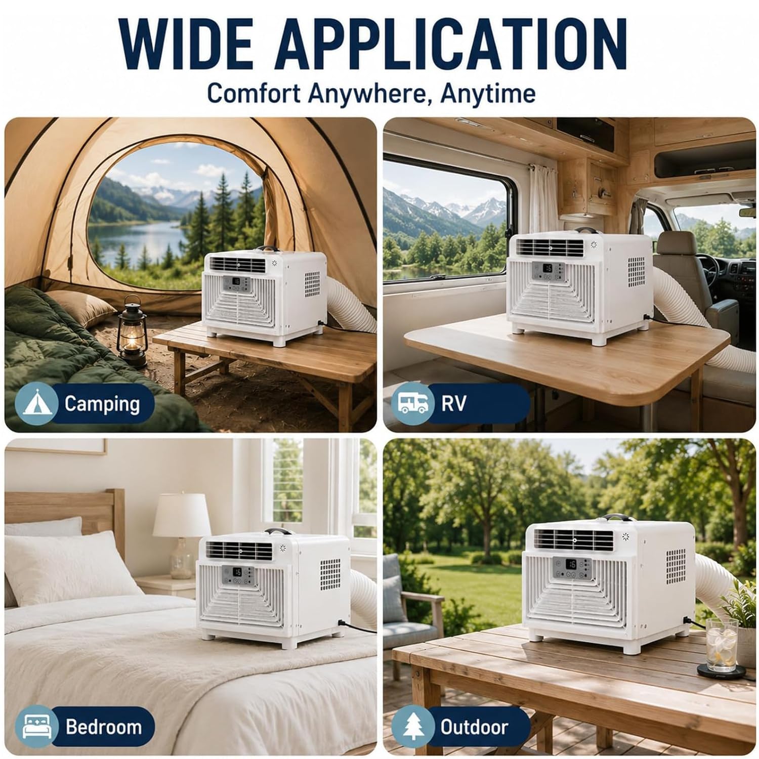 Qiang Aire Acondicionado Portátil 3400 BTU 300W Coolingonly | 4 Modos Refrigeración Rápida Deshumidificador Integrado Temporizador termostato 16-32 °C para Caravana Van Espacio Reducido