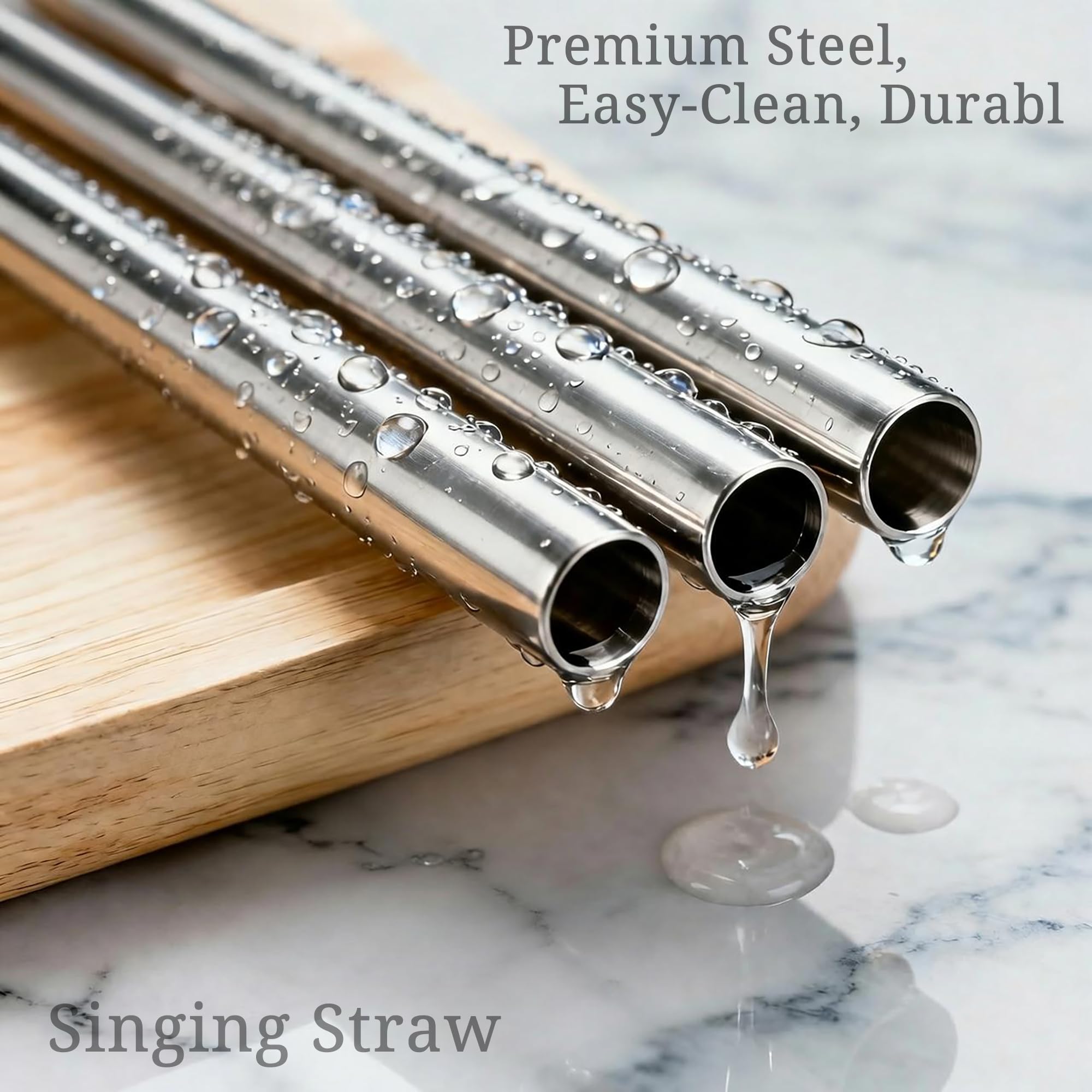 Singing Straw Vocal Trainer Kit - 4 Metall Strohhalme SOVT Tool mit Reinigungsbürste & Bambus Travel Tube Gesangstrainer für Gesang Stimmtraining Therapie Hilfe Tragbar für Sänger Lautsprecher Trainer