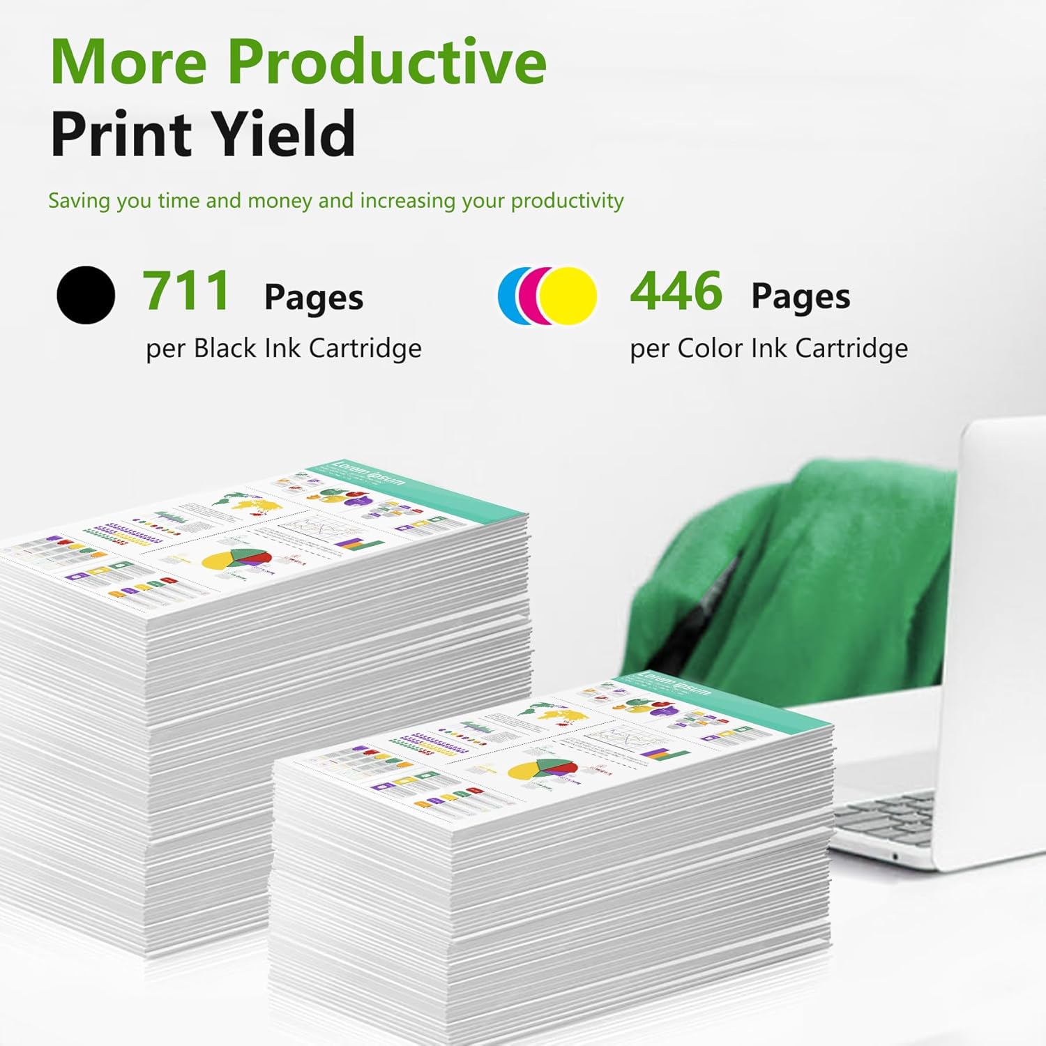 63XL Ink Cartridges Combo Pack (2-Pack, 1Black/1Tricolor) Compatible 63XL Ink Cartridges Replacement for HP Envy 4520 4512 OfficeJet 3830 5258 DeskJet 1112 Printer