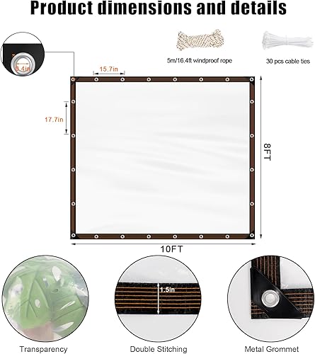 Miniatura 2 de Lonas transparentes impermeables de 8 x 10 pies, cubierta resistente a la lluvia para jardín, lona de vinilo transparente con ojales, lona