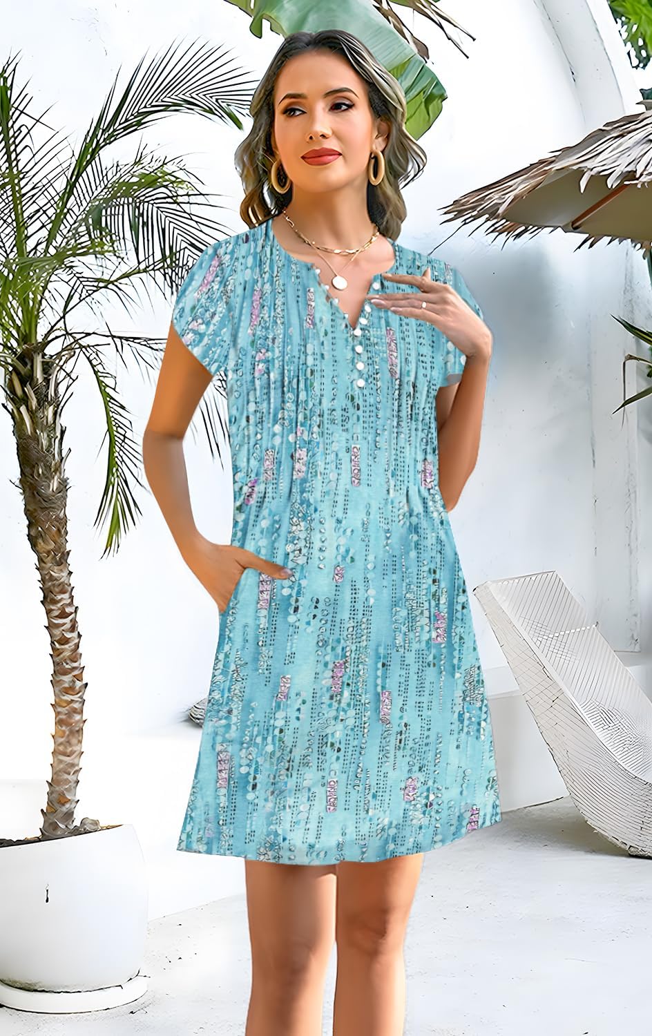 Disamer Womens Casual Dresses Short Sleeve Summer Dresses 2026 Boho Floral Beach Sundresses Spring A-Line Dress with Pockets - Image 2